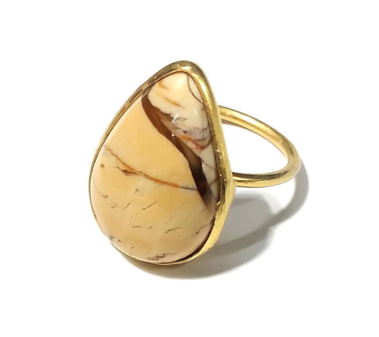 Natural Mookaite Jasper Ring, 925 Starling Silver Gold Plated Ring Jewelry, Mookaite Stone Size 22x15 mm Handmade Gift Wedding Ring Jewelry