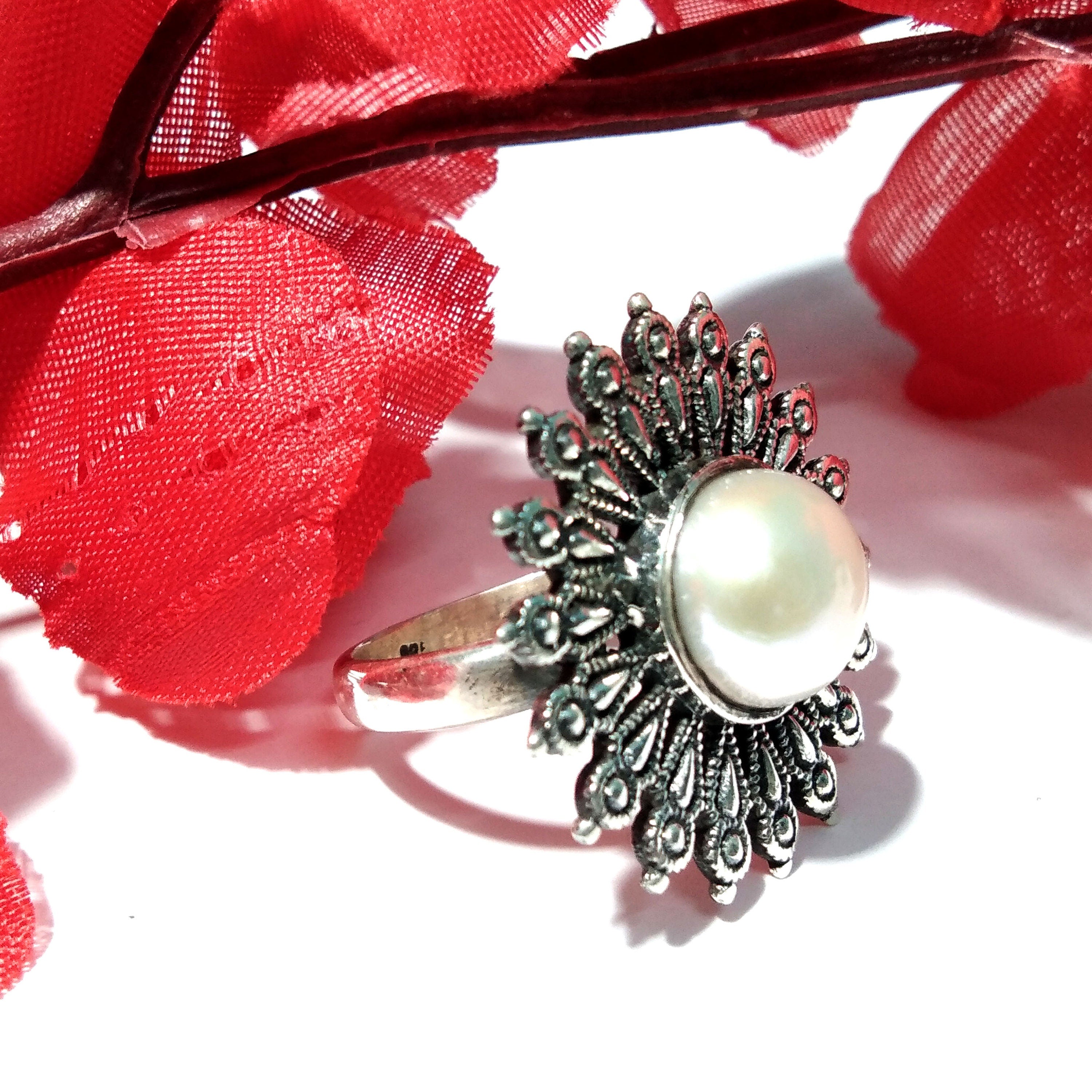 Natural Pearl Gemstone Ring, 925 Sterling Silver Ring, Very Beautiful Pearl Ring, For Girls Women, Freshwater Pearl Ring, Personalized Gifts