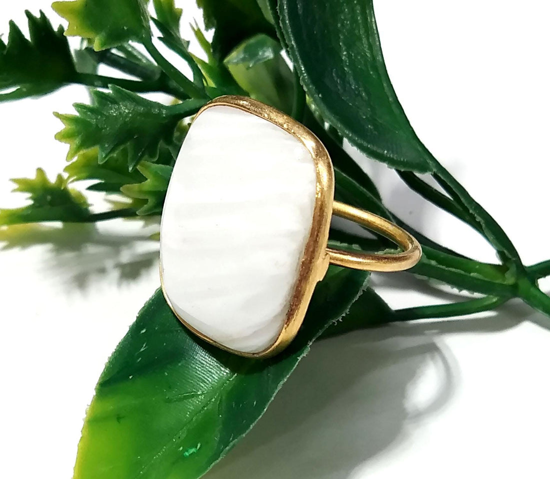 Natural White Scolecite Rings, Solid 925 Starling Silver Gold Plated Rings, Jewelry Stone Size 21x18 mm Handmade Gift Wedding Ring Jewelry