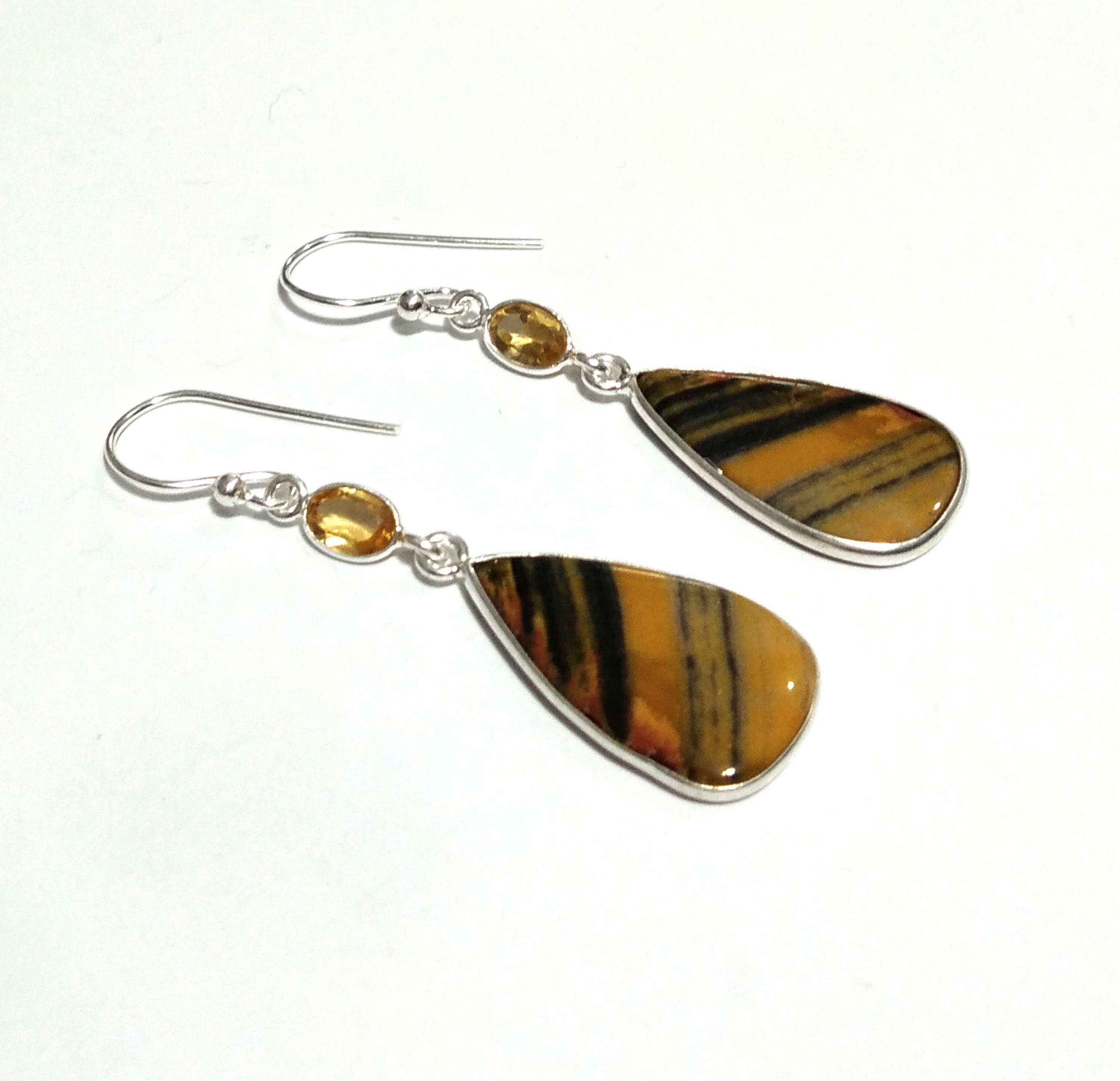 Natural Yellow Tiger eye/Citrine Gemstone Drop Earring, 925 Solid Starling Silver Earring, Stone Size 23x13mm Gift Wedding Christmas Earring