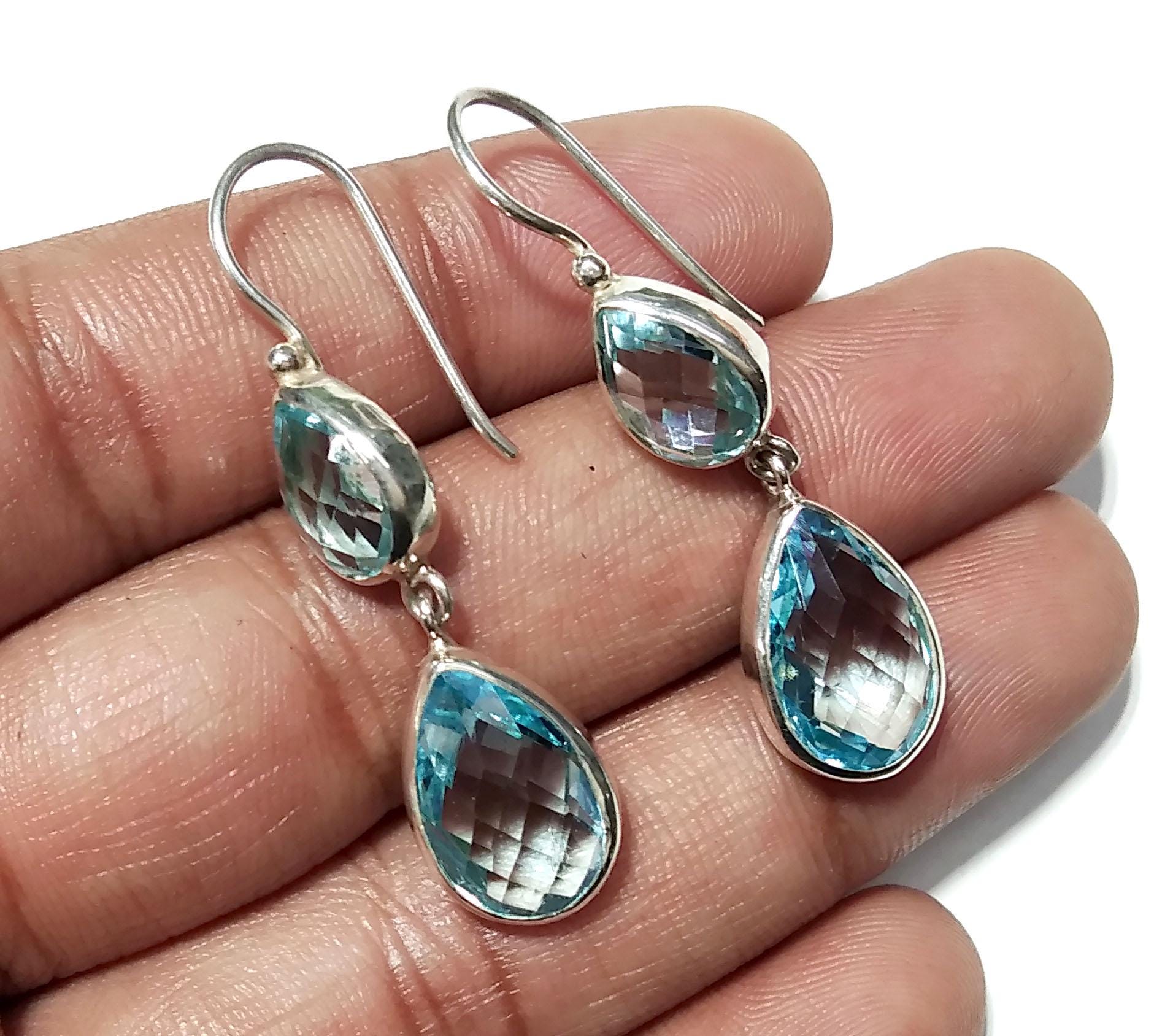 Natural Blue Topaz Gemstone Earring, 925 Solid Starling Silver Earring, Beautiful Color Blue Topaz Earring, Anniversary Gift Wedding Earring