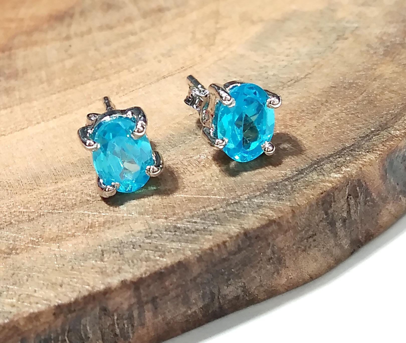 Blue Topaz Stud Earring, 925 Solid Starling Silver Earring Jewelry, Natural Blue Topaz Stone Oval Shape Stone Size 7x5mm Gift for Her Studs