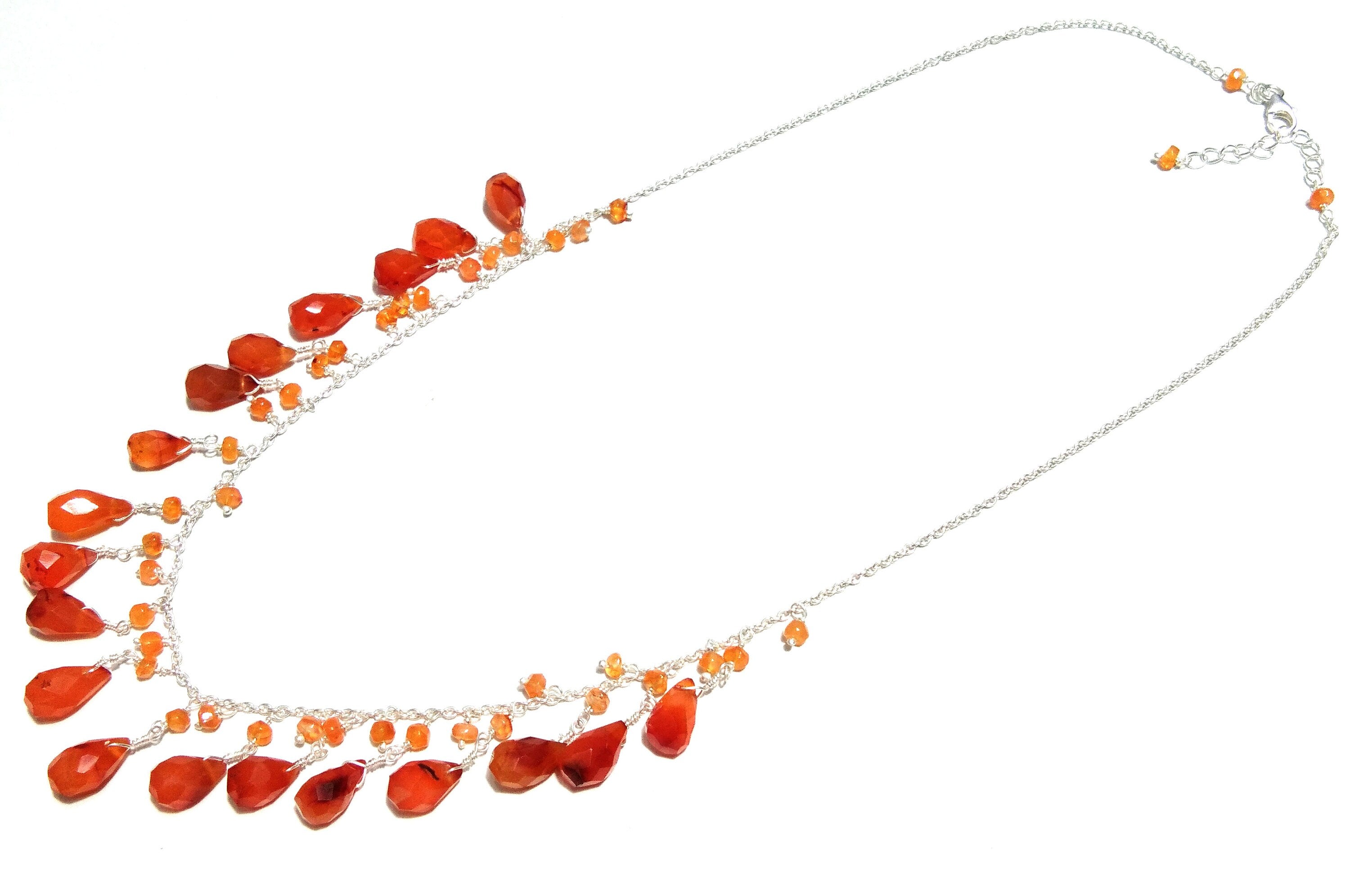 Natural Carnelian Drop's Gemstone Chain Necklace Jewelry, 925 Starling Silver Chain Necklace Carnelian Stone For Gift Necklace Girls & Women