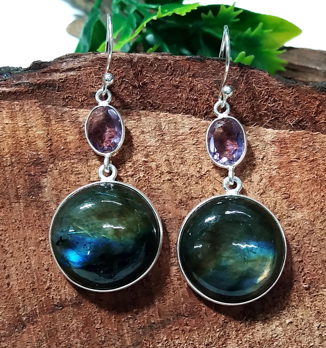 Labradorite, Amethyst Gemstone Earring, 925 Solid Starling Silver Earring, Natural Labradorite Stone Size 20x20mm Gift For Girls & Women.