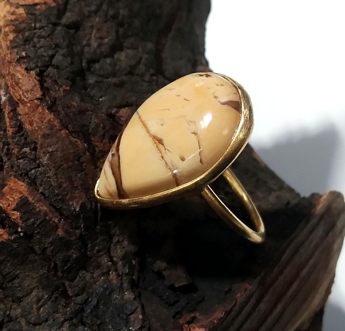 Natural Mookaite Jasper Ring, 925 Starling Silver Gold Plated Ring Jewelry, Mookaite Stone Size 22x15 mm Handmade Gift Wedding Ring Jewelry