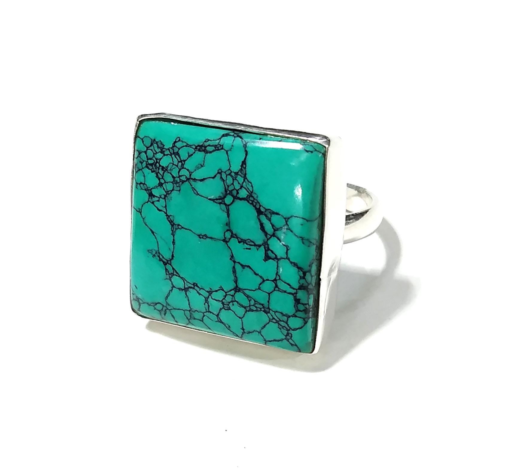 Turquoise Gemstone Rings, Solid 925 Sterling Silver Ring, Natural Turquoise Cabochon Stone Ring, Handmade Sterling Silver Statement Ring