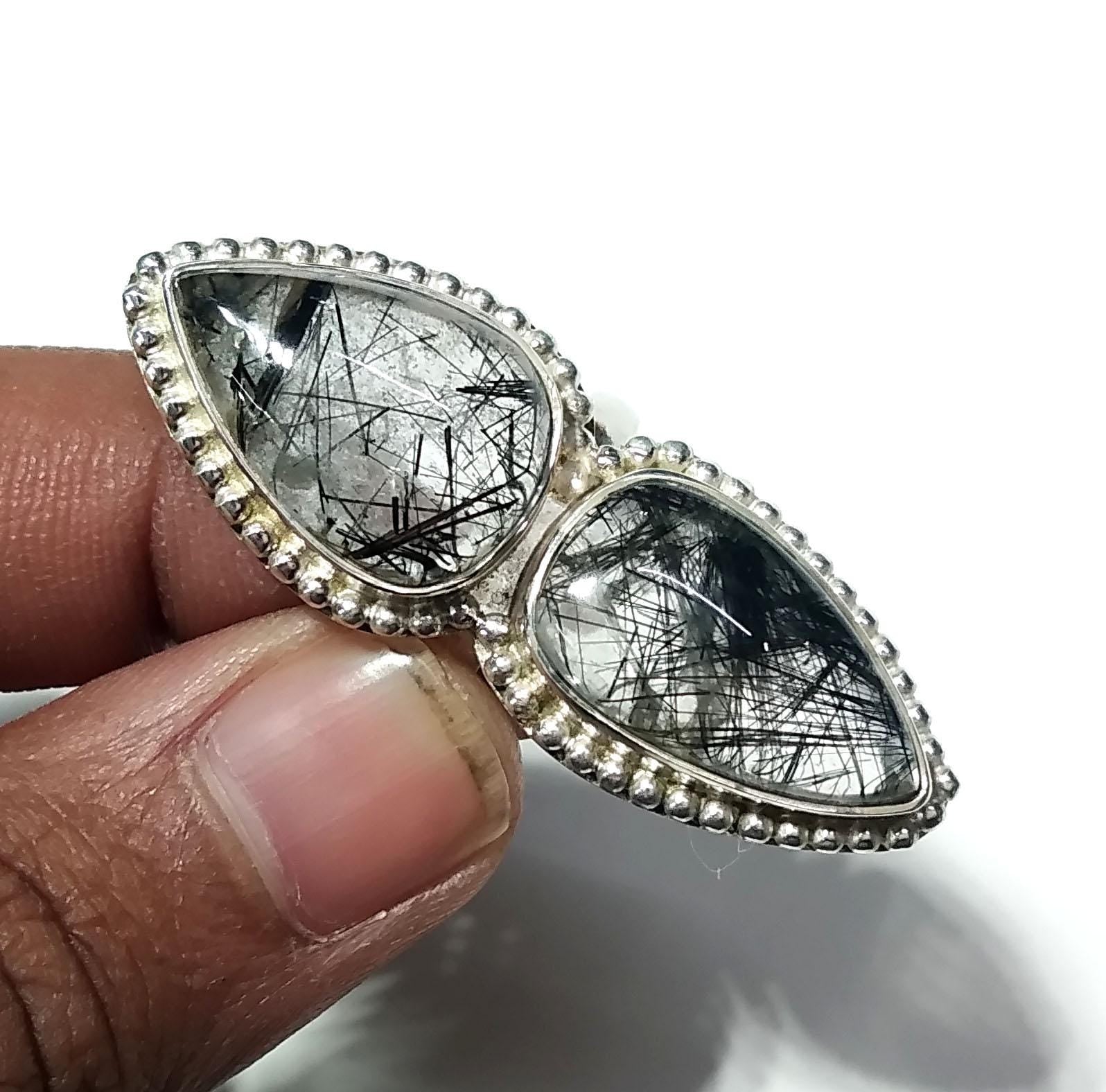 Black Rutile Cabochon Rings, 925 Starling Silver Jewelry, Natural Gemstone Black Rutile Ring, Beautiful Stylish Ring, For Girls/Women Ring