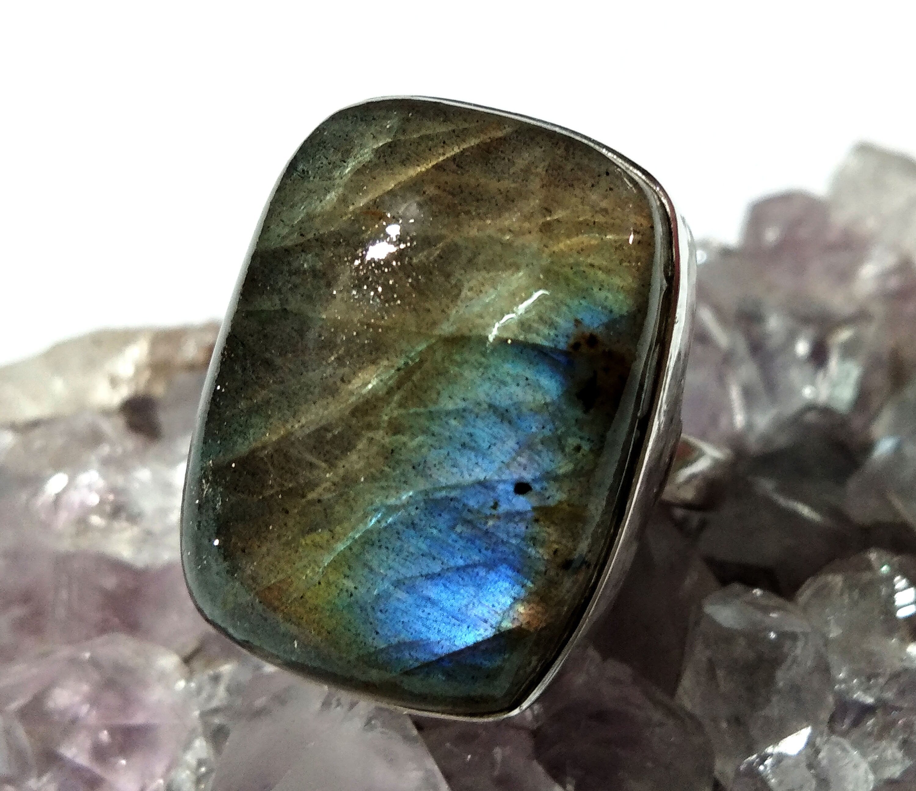 Natural Labradorite Gemstone Multi Fire Ring, 925 Solid Sterling Silver Ring, Handmade Silver Ring, For Gift Birthday Ring Jewelry