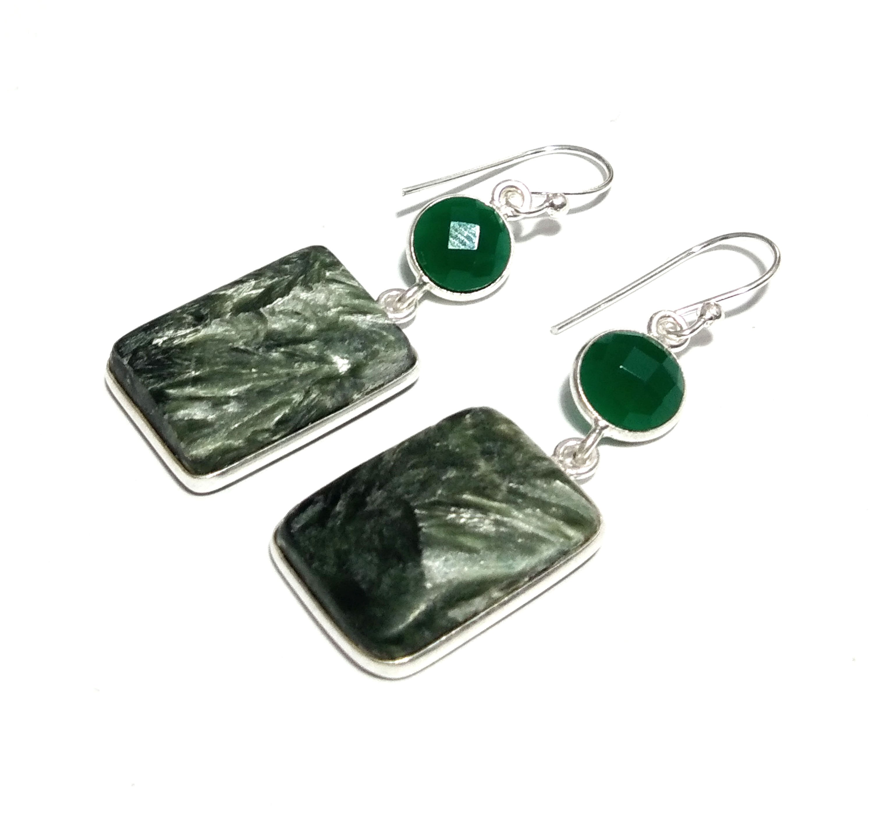 Natural Seraphinite/Onyx Earring, 925 Solid Starling Silver Earring, Seraphinite Stone Size 20x15 mm Gift Birthday Earring, Boho Jewelry