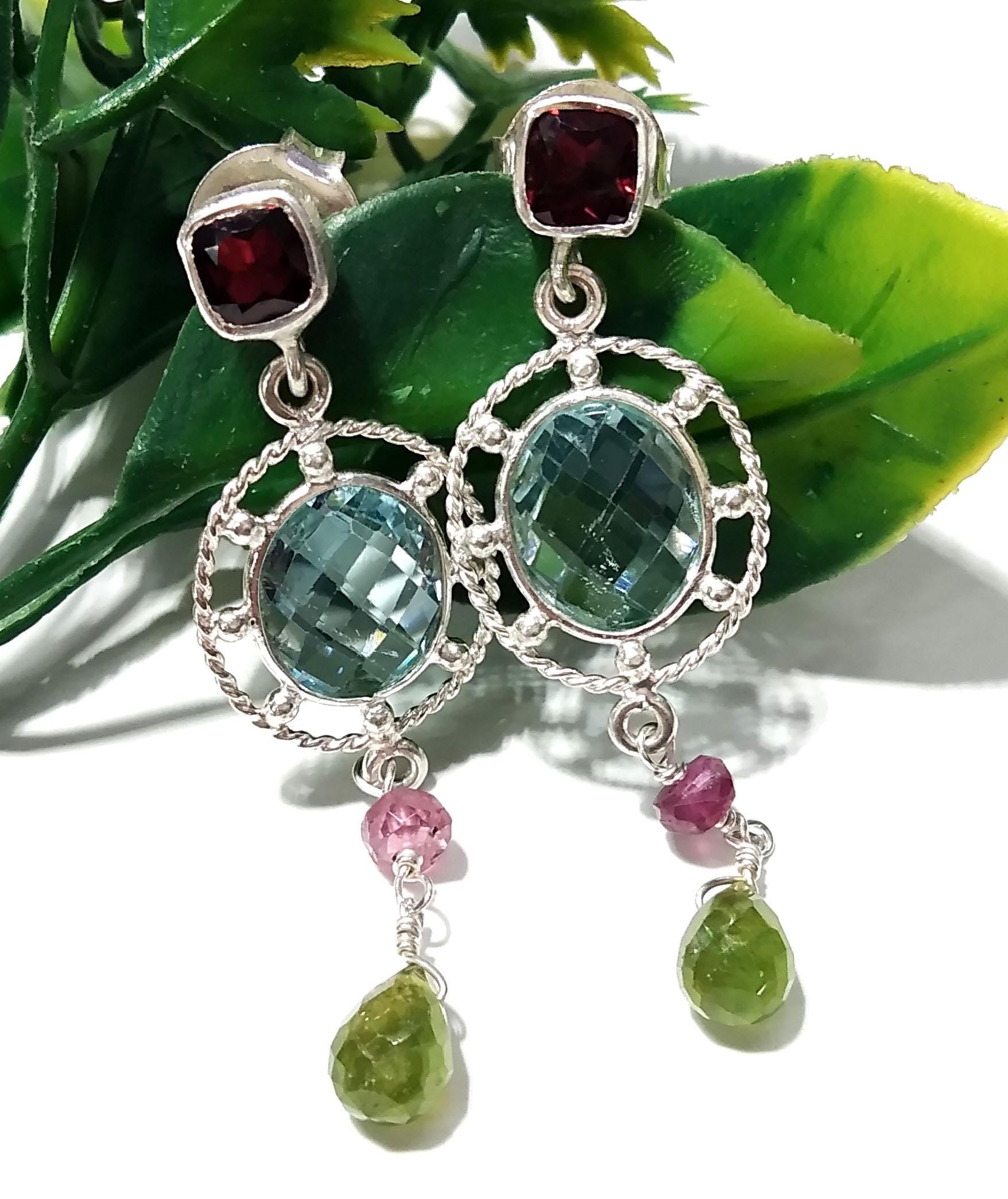 Blue Topaz Earring ! 925 Starling Silver Jewelry, Multi Gemstone Earring, Beautiful Nice Design Handmade Earring, For Gift Girls & Women.