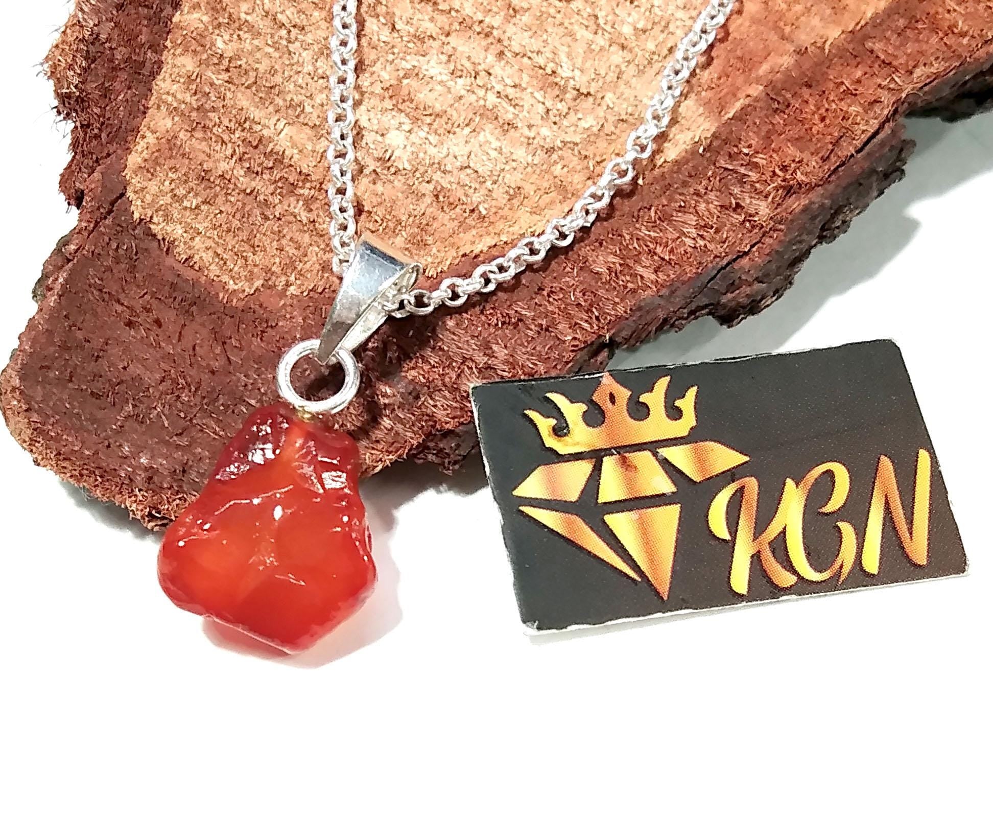 Natural Gemstone Rough Carnelian Pendant Necklace Chain, 925 Starling Silver Carnelian Pendant Chain Necklace Jewelry Stone Size 13x12 mm