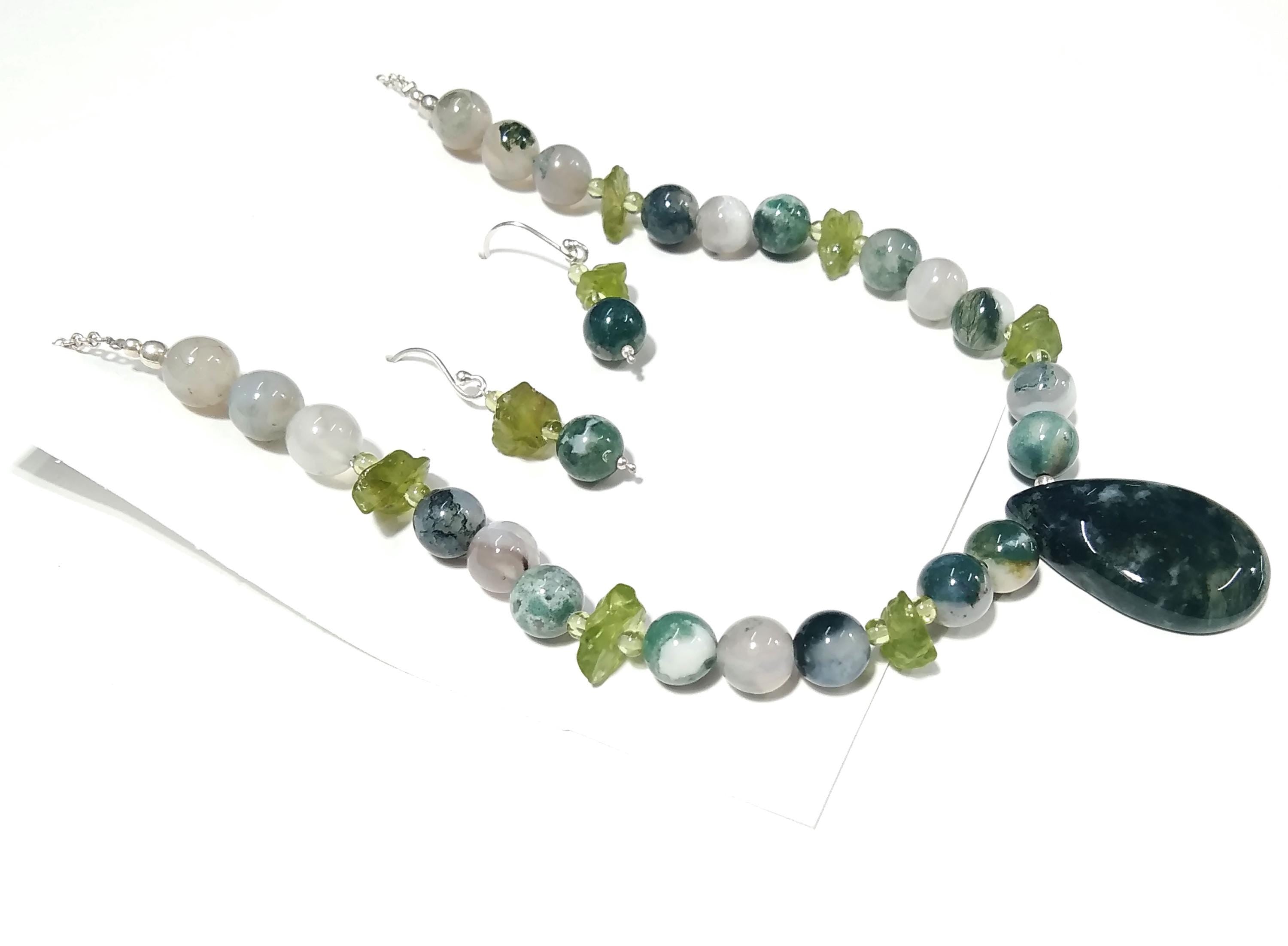 Fabulous Natural Moss Agate/Peridot Gemstone Beads Necklace Set Jewelry, 925 Sterling Silver Necklace Beaded Necklace Statement For Jewelry