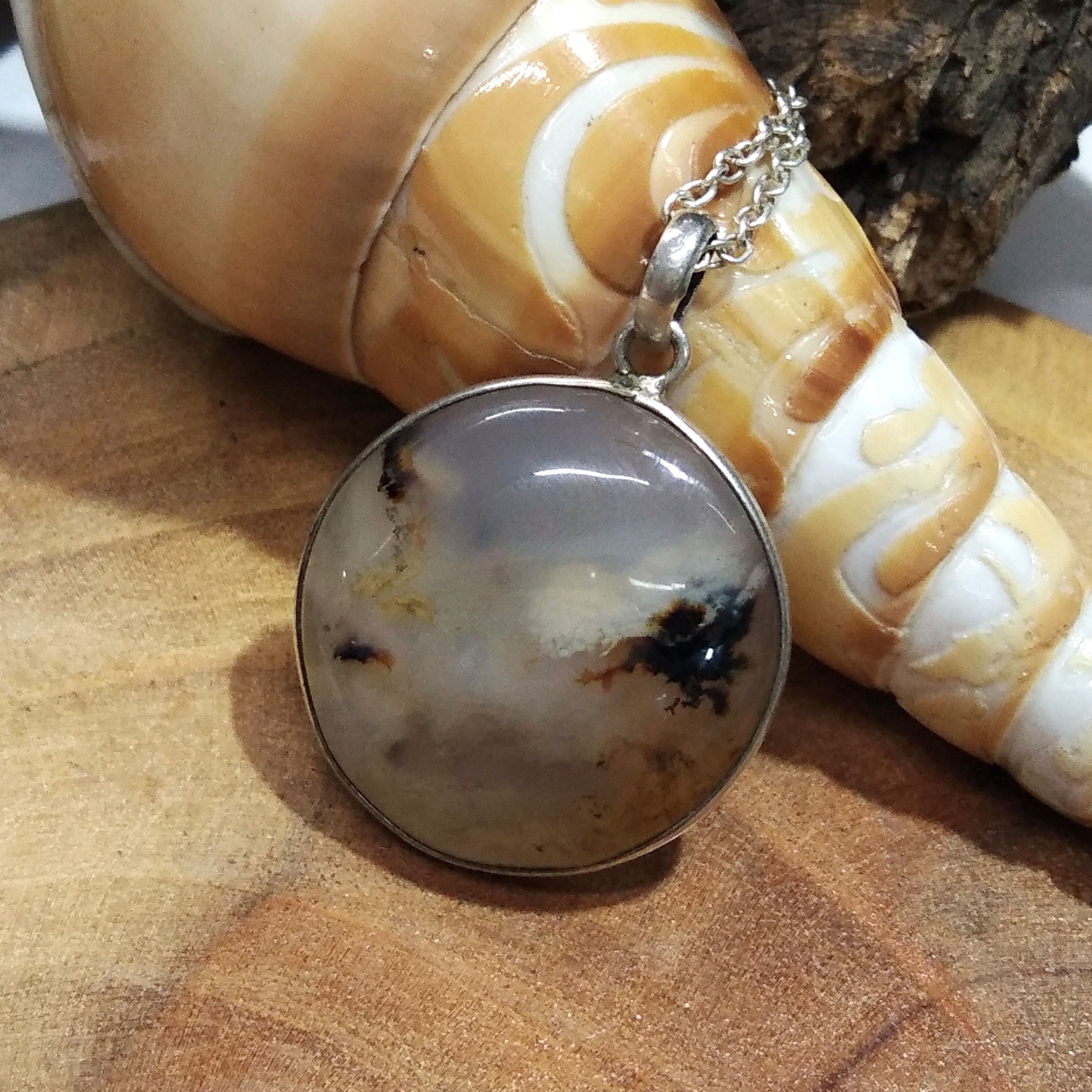 Natural Montana Agate Gemstone Pendant Necklace Chain, 925 Starling Silver Pendant Necklace Handmade Jewelry Stone Size 24x24mm Gift Pendant