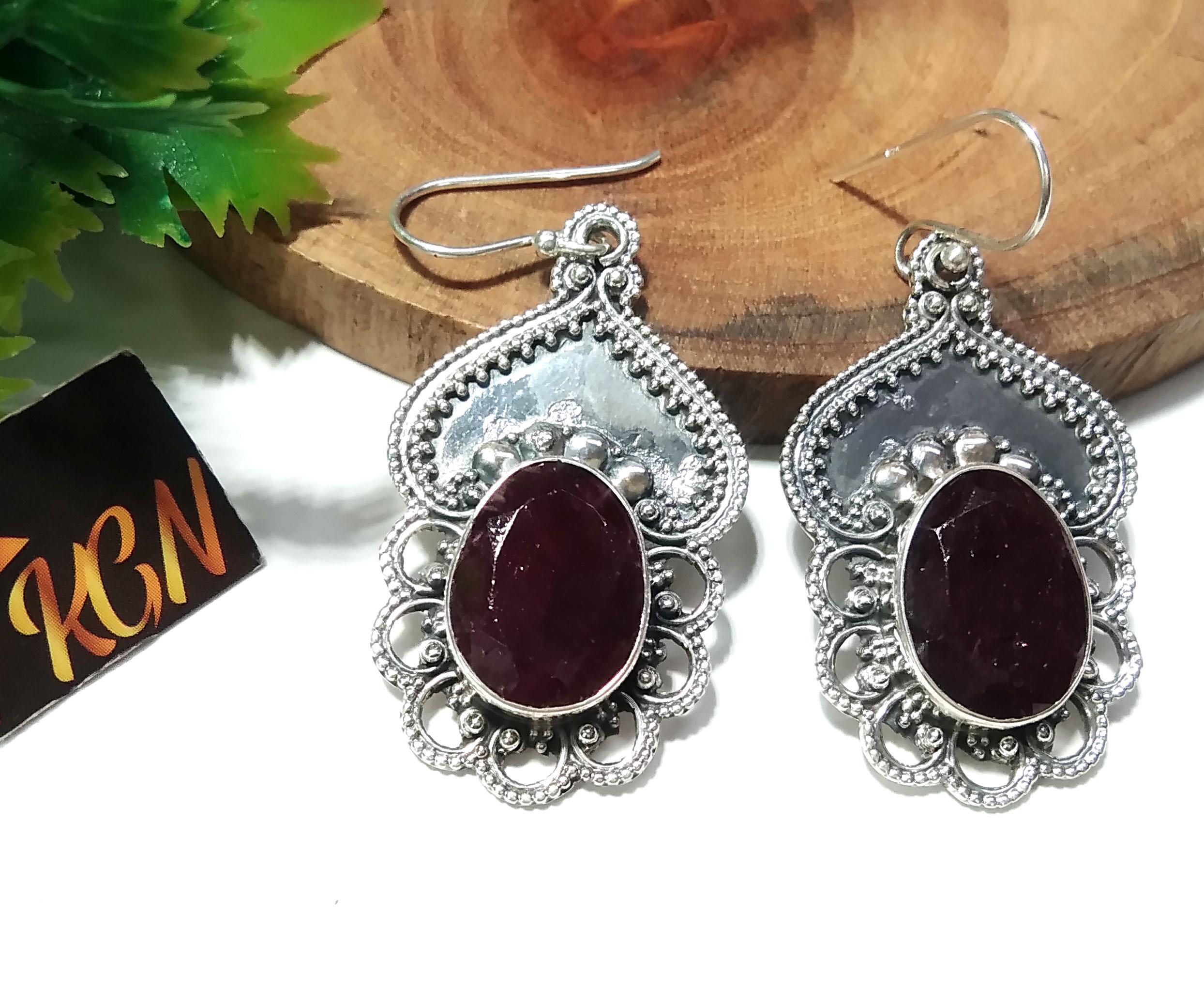 Good Making Ruby Earring, Red Ruby Earring, 925 Sterling Silver, Boho Jewelry, Delicate Earring, Wedding Jewelry, Handmade Jewelry,For Women
