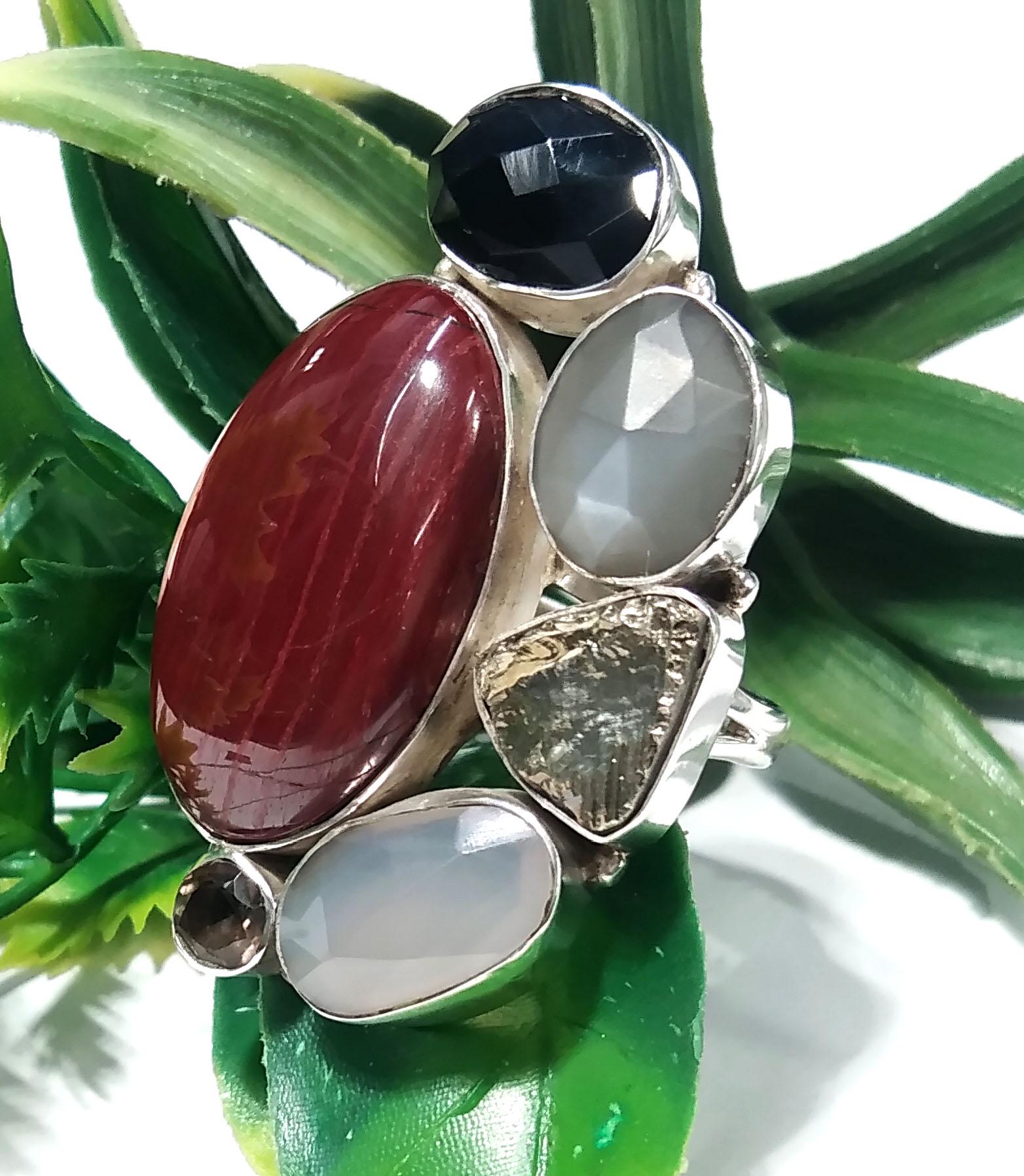 ALL Natural Multi Gemstone Rings, Solid 925 Starling Silver Jewelry, Handmade Making Multi Stone Ring, For Girls & Women, Wedding Gift Etc.