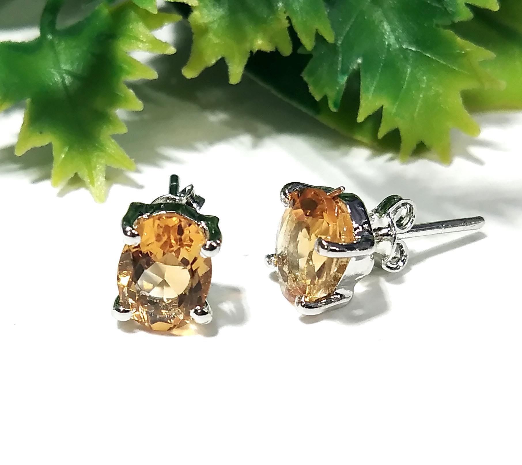 Natural Citrine Faceted Stud Earring, 925 Starling Silver Jewelry Earring, Amazing Citrine Gemstone Oval Shape Stone Size 8x6mm Gift For Her