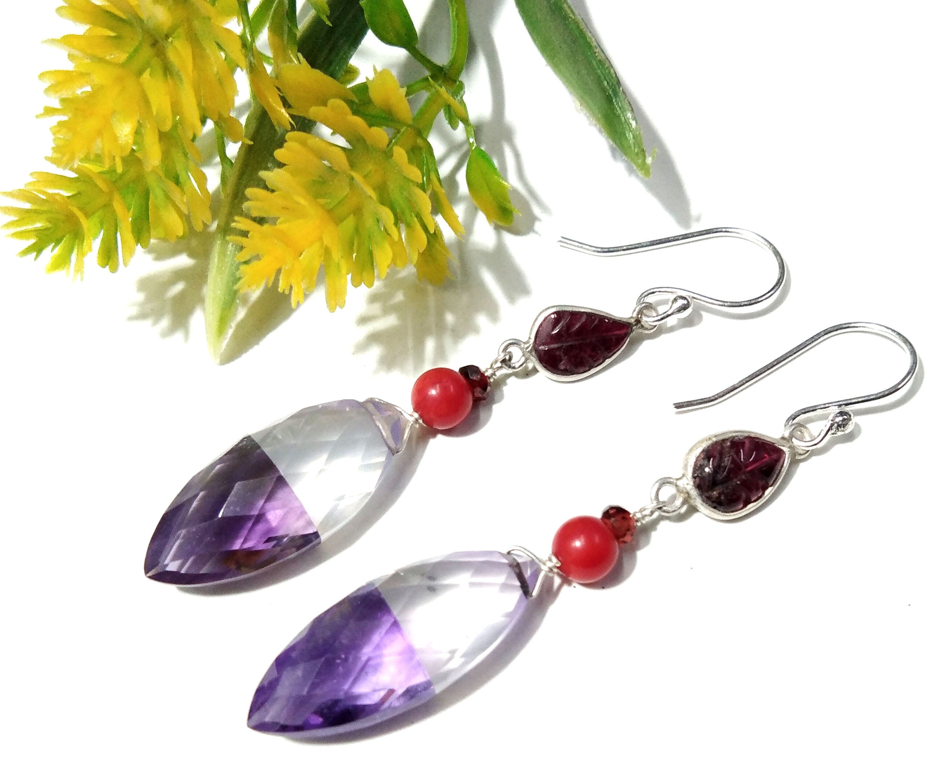 Natural Doublet Gemstone Light & Dark Color Amethyst Multi Stone Earring, 925 Silver Jewelry For Gifts Girls/Women, Handmade Making Earrings