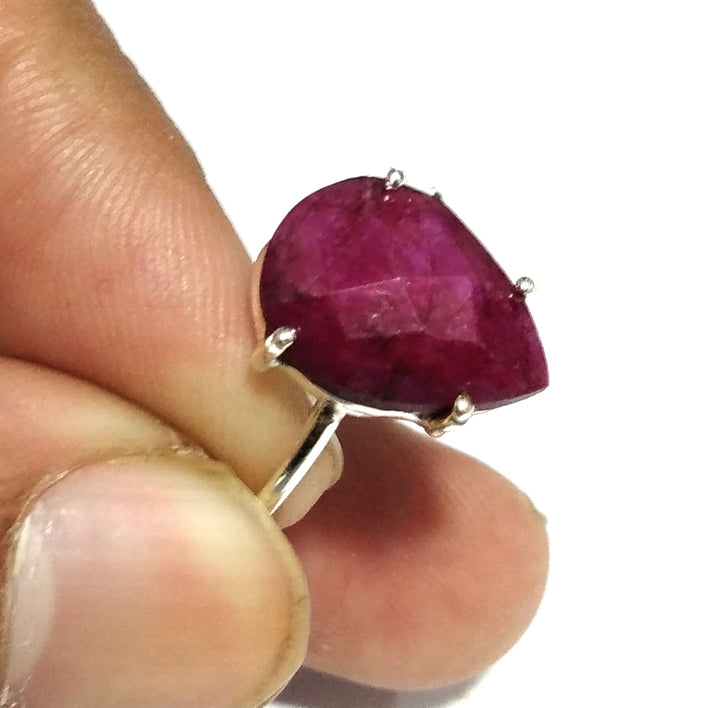 Natural Red Ruby Rose Cut Gemstone Ring, Solid 925 Sterling Silver Ring Top Color Red Stone Size 14x10mm Handmade Gift Birthday Ring Jewelry