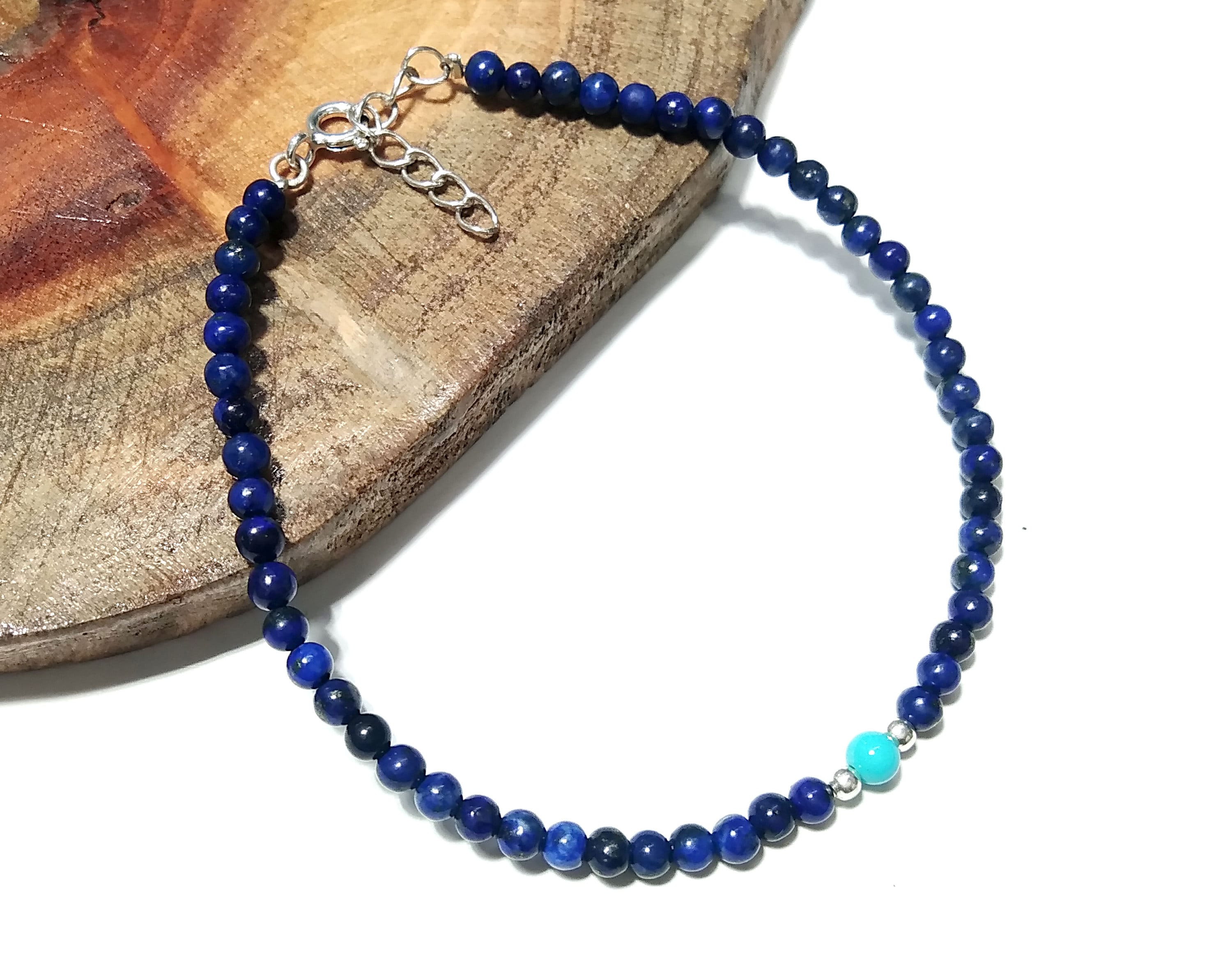 Lapis Lazuli And Turquoise Bracelet, Natural Lapis Lazuli Gemstone Bracelet, 925 Solid Sterling Silver Stone Bracelet, Handmade Jewelry Gift