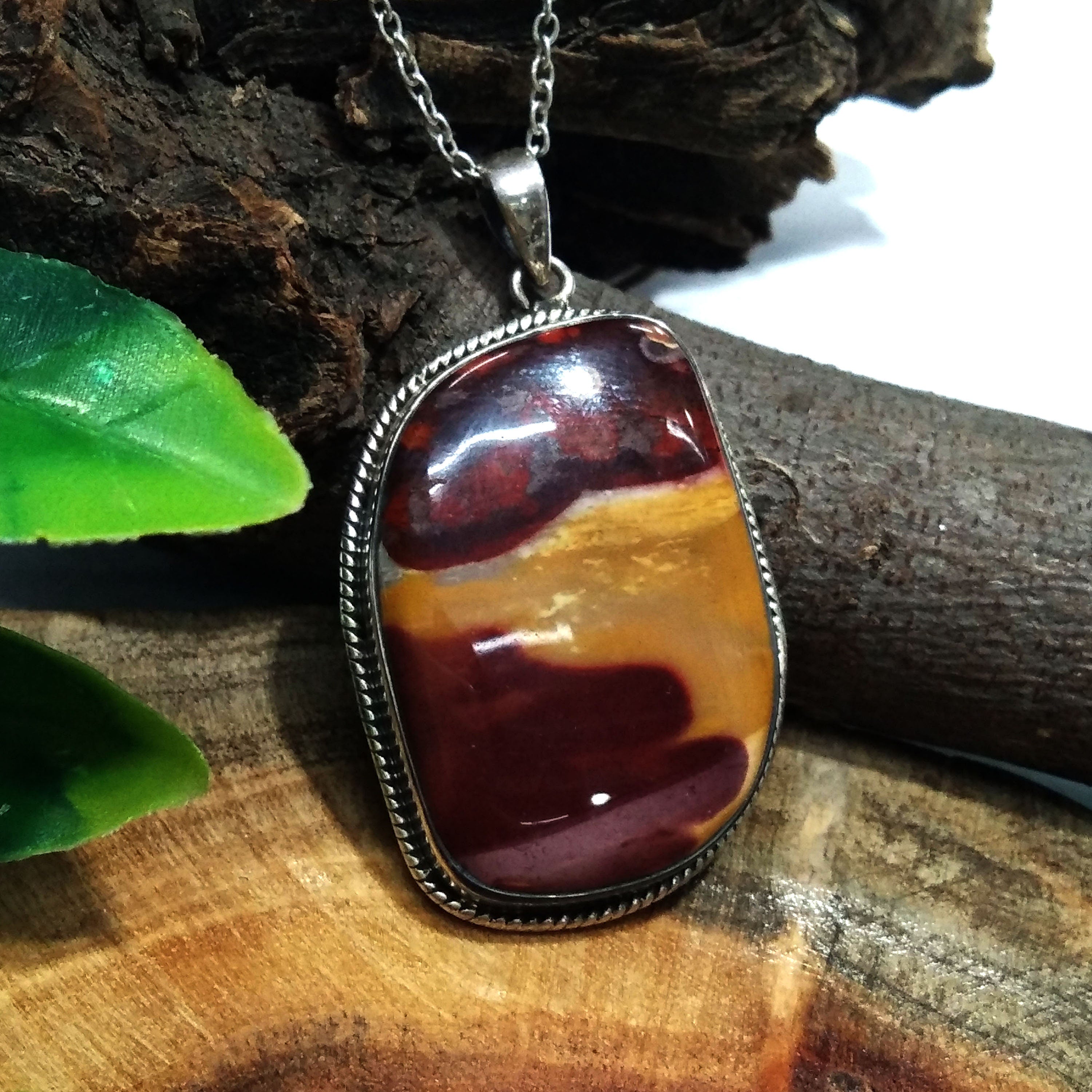 Natural Mookite Jasper Gemstone Pendant Necklace, 925 Starling Silver Pendant Chain Necklace, Handmade Stone Size 36x25 mm Birthday Pendant