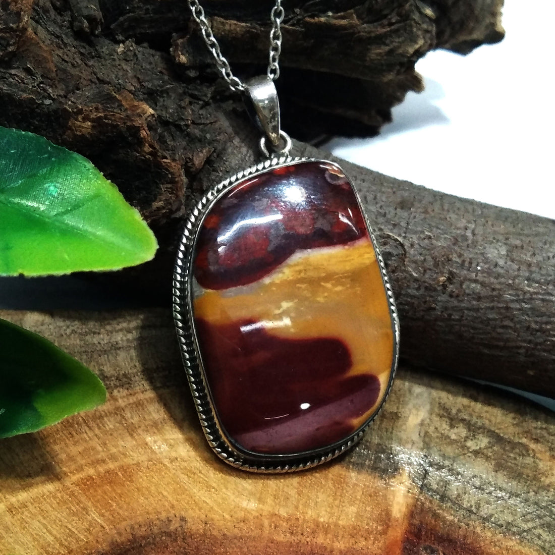 Natural Mookite Jasper Gemstone Pendant Necklace, 925 Starling Silver Pendant Chain Necklace, Handmade Stone Size 36x25 mm Birthday Pendant