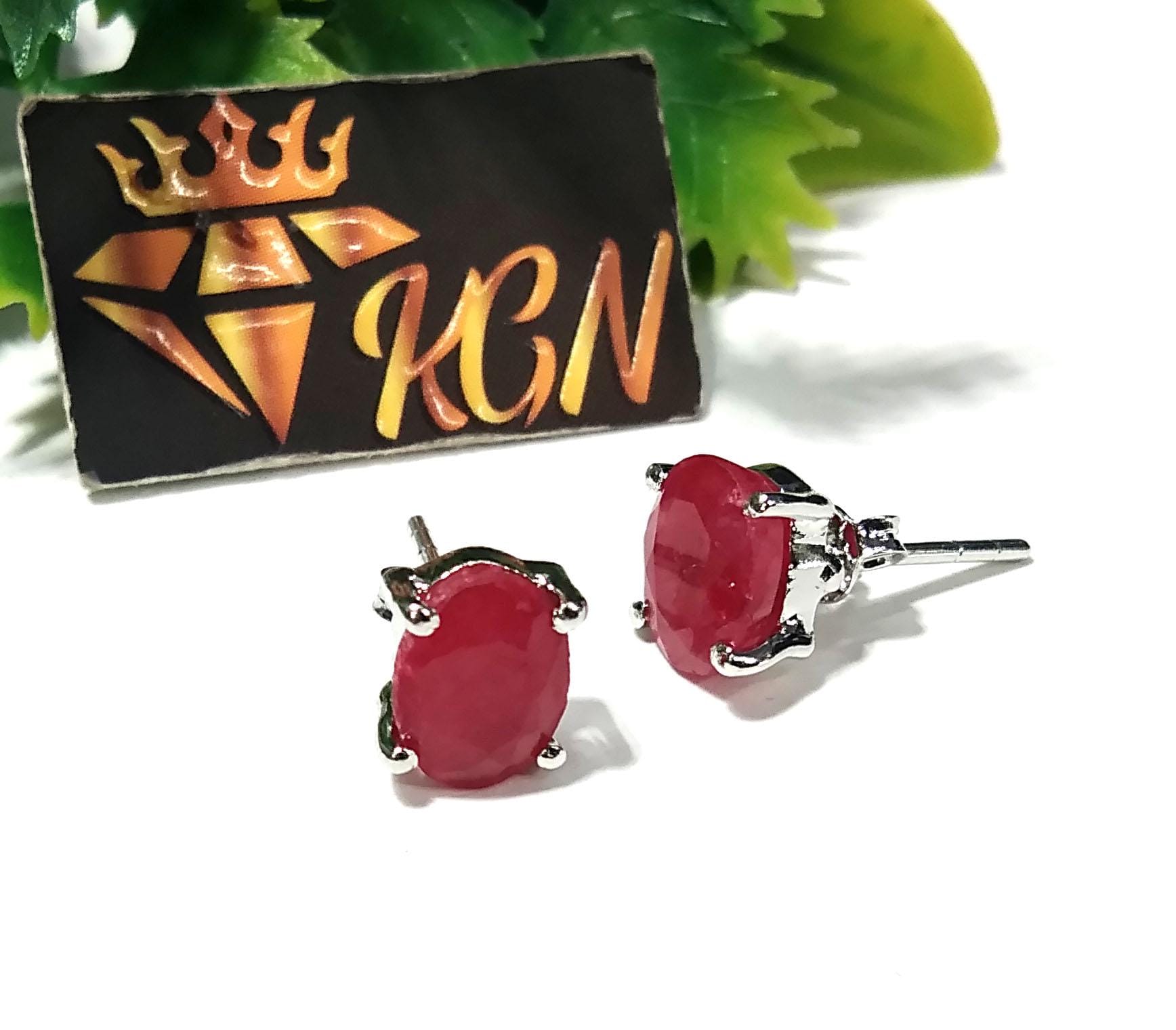 Natural Red Ruby Stud Earrings, 925 Starling Silver Earring Jewelry, Red Ruby Gemstone Oval Shape Stone Size 8x6mm Birthday Gift For Her