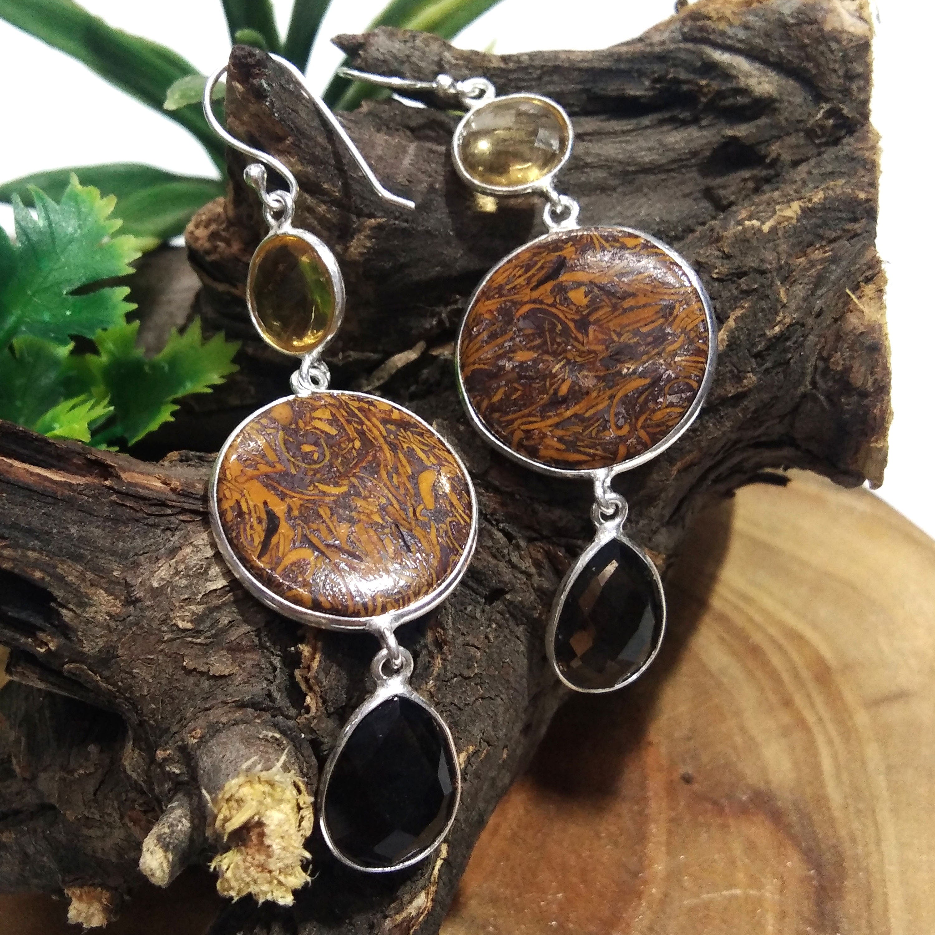 Natural Asteroid Jasper,Smoky Quartz Gemstone Earring, 925 Solid Starling Silver Earring, Handmade Silver Jewelry Stone Earring Gift Jewelry