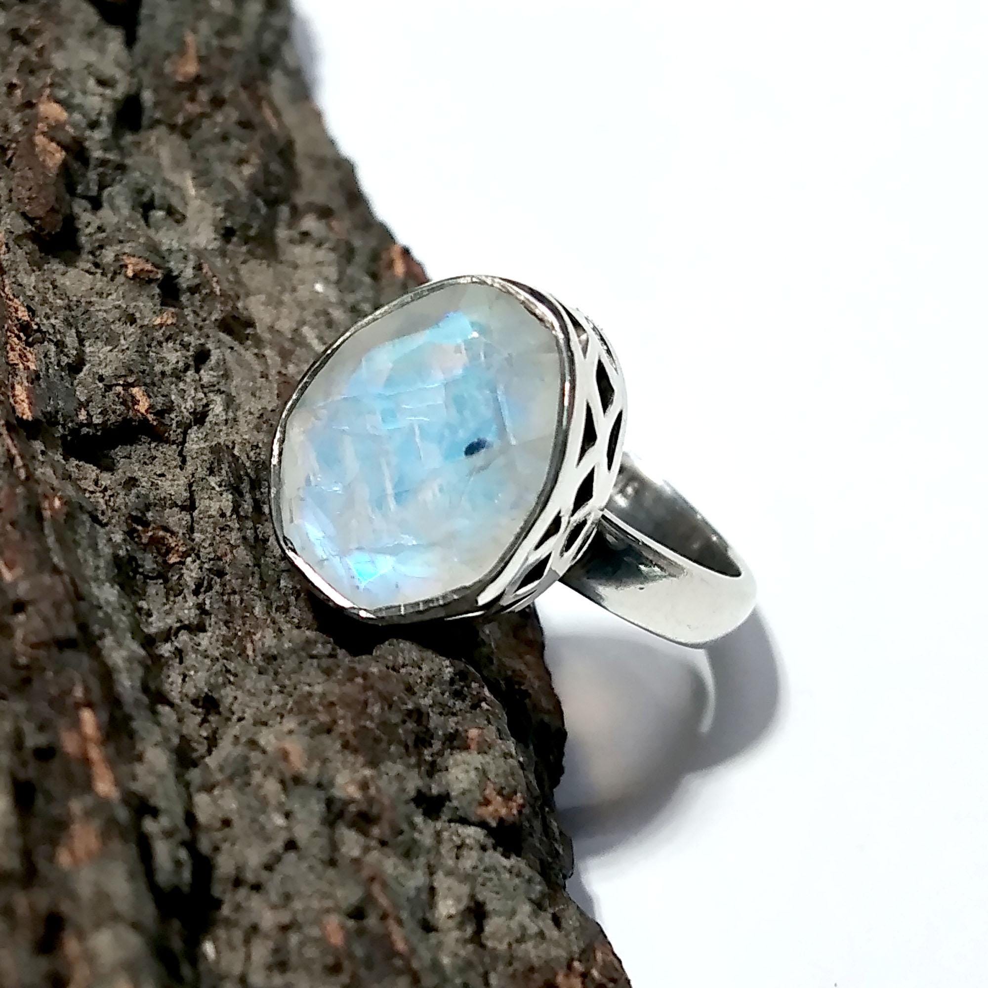 Rainbow Moonstone Faceted Ring, 925 Starling Silver Ring, Natural Gemstone Rainbow Moonstone Ring, With Nice Making Stylish Rings.
