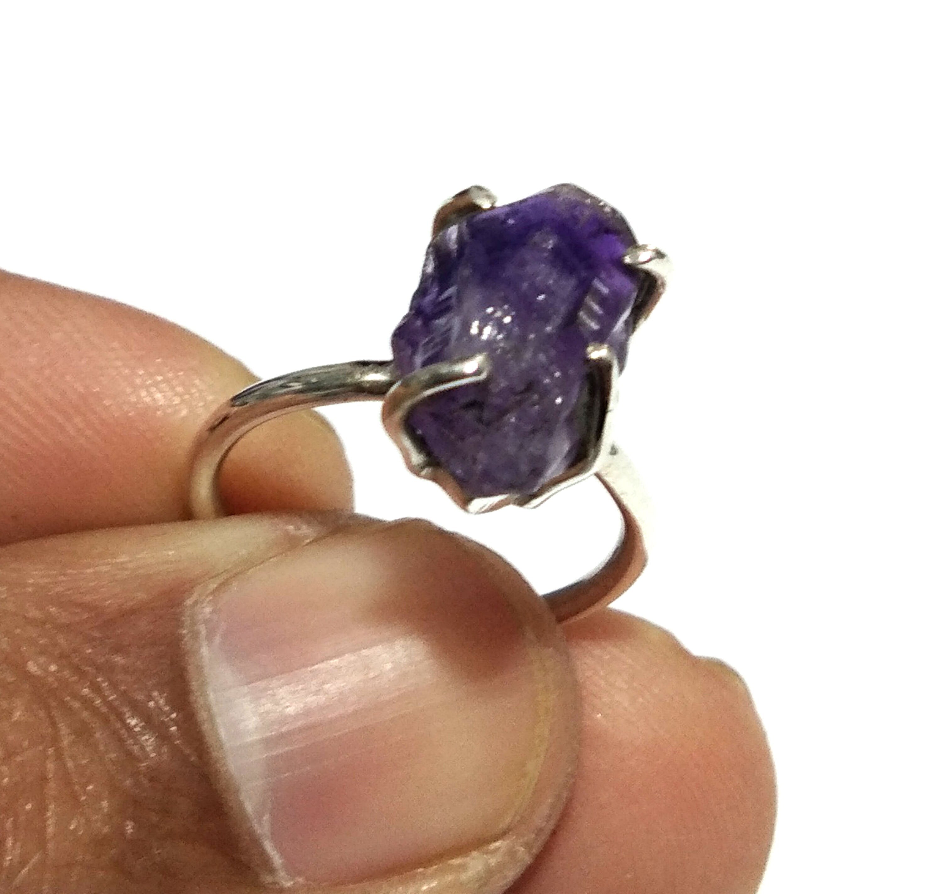 925 Silver Ring, Amethyst Ring, Rough Gemstone Ring, Handmade Ring, Amethyst Stone Size 14x6 mm Crystal Ring, Gift Minimalist Ring