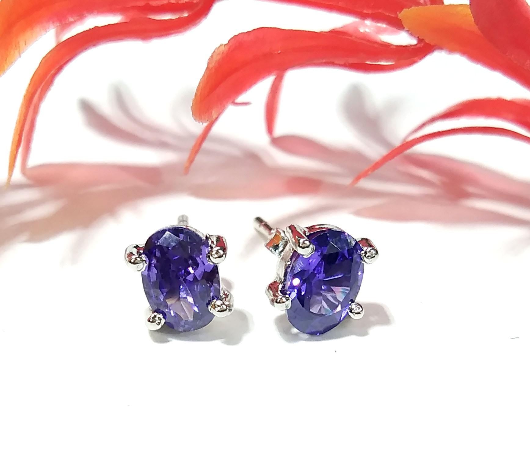 Iolite Sterling Silver Stud Earrings, 925 Solid Silver Earring Jewelry, Iolite Gemstone Oval Shape Stone Size 7x5mm Birthday Gift For Her