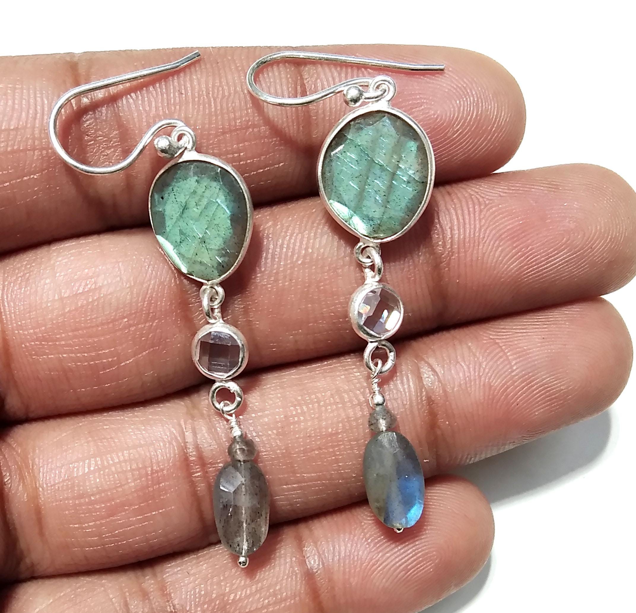 Labradorite Stone Earring, Solid 925 Starling Silver Jewelry Earring, Natural Labradorite Stone Handmade Gift Women Bridesmaid Earring Stone
