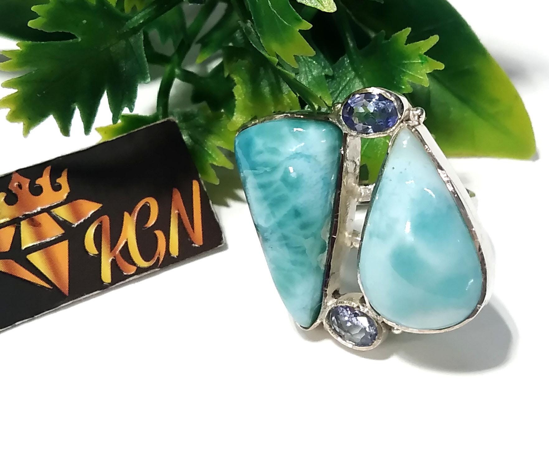 Natural Larimar & Tanzanite Faceted Gemstone Ring, 925 Solid Sterling Silver Jewelry Stone Ring, Handmade Jewelry, Gift Item For Girls/Women