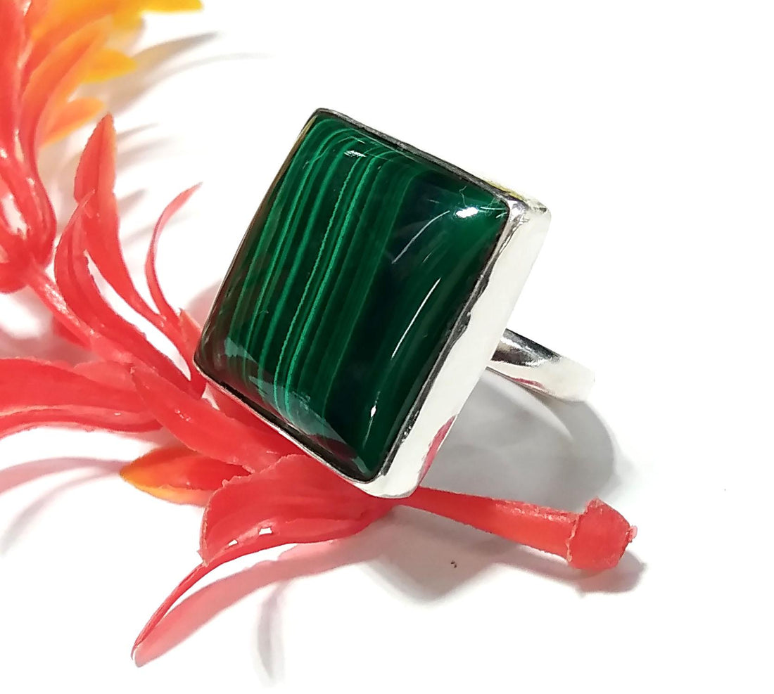 Natural Malachite Gemstone Ring, Solid 925 Sterling Silver Ring, Top Malachite Stone Size 20x20mm Handmade Statement Ring, Gift Wedding Ring