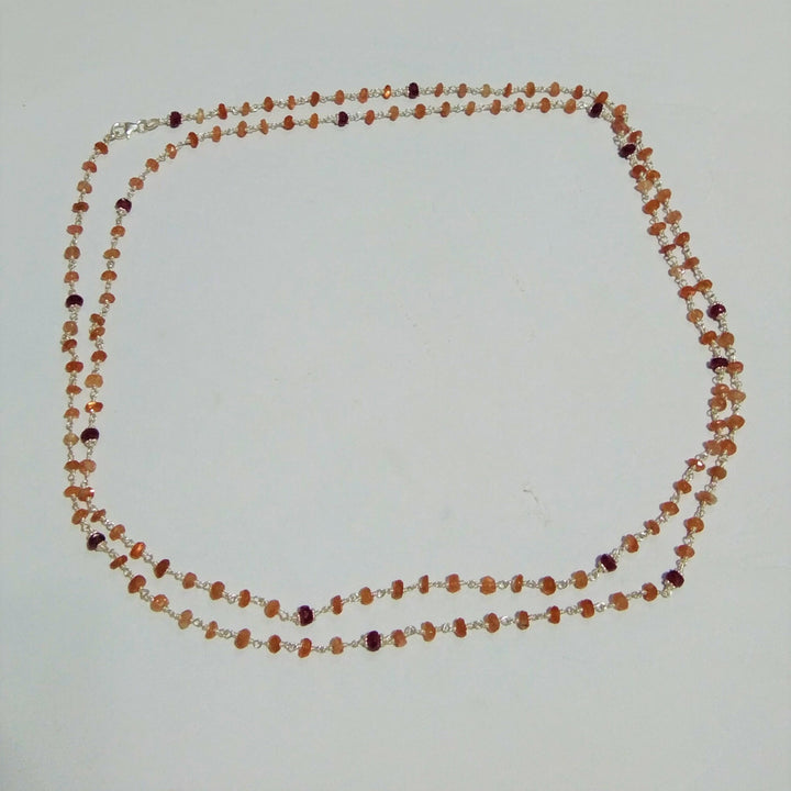 Log Chain Necklace ! Natural Oregon Sunstone 925 Starling Silver Log Chain Necklace,46''Inches Adjuster Chain Necklace Sunstone Beads Chain