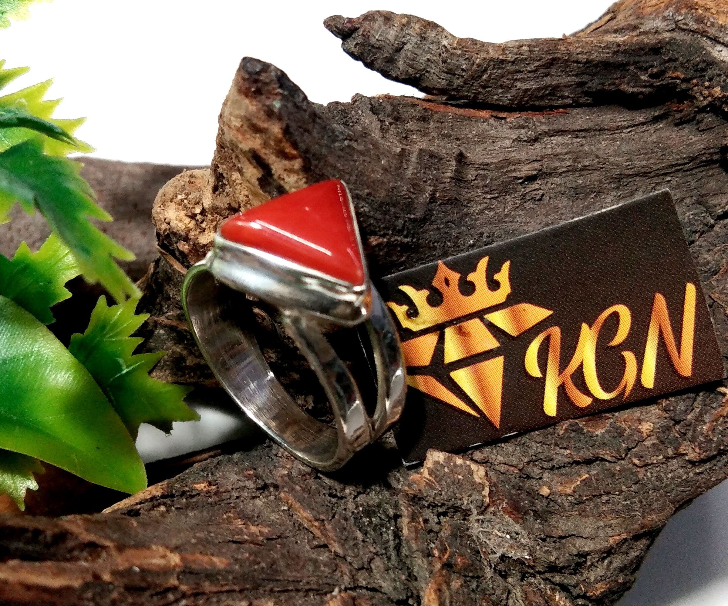 Natural Italian Red Coral Ring, Beautiful Coral Trillion Shape Handmade Ring, 925 Sterling Silver Ring, Wedding & Anniversary Gift Ring