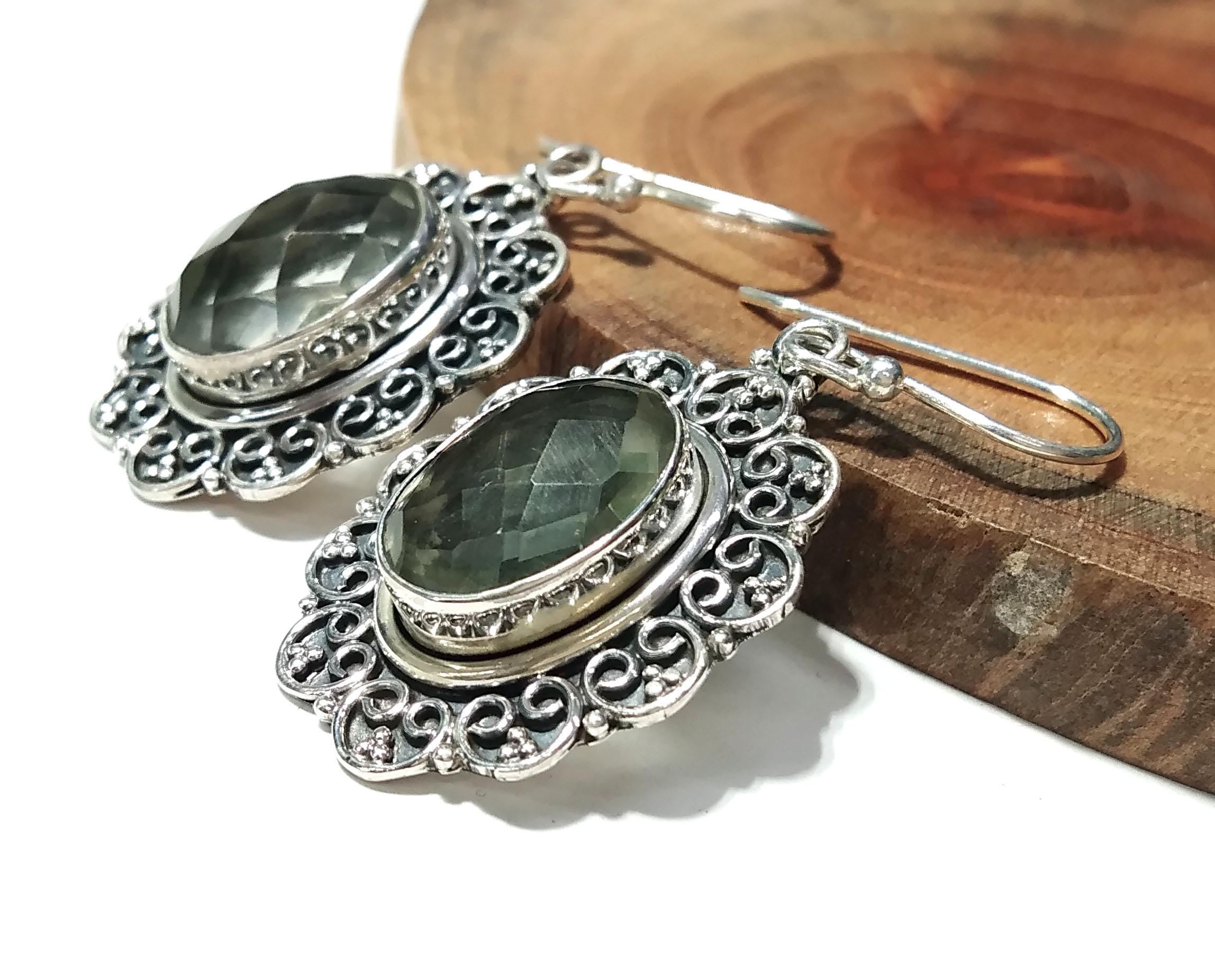 Natural Green Amethyst Earring, 925 Solid Starling Silver Earring Jewelry, Oval Shape Stone Size 13x10 mm Amethyst For Gift Earrings