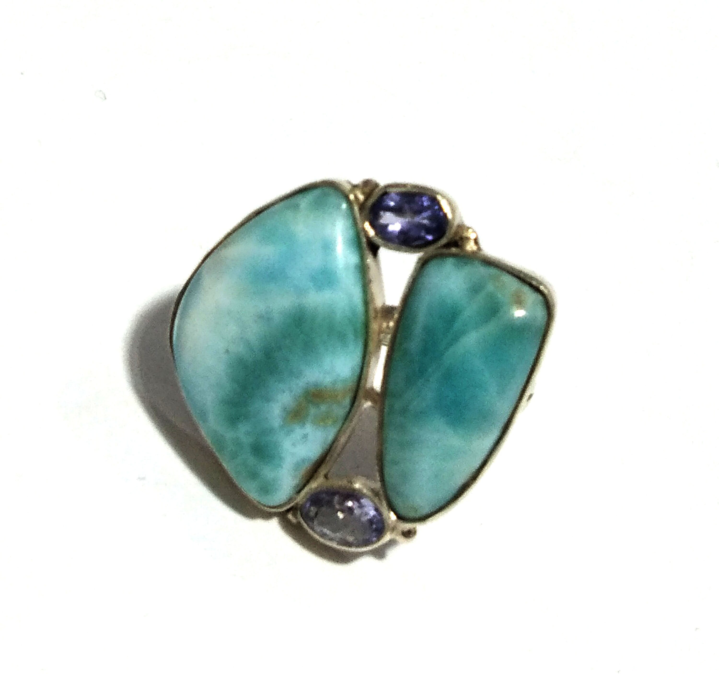 Natural Larimar, Tanzanite Gemstone Ring, 925 Solid Sterling Silver Ring, Stone Size 23x14mm to 19x9mm Handmade Ring, Gift Birthday Ring