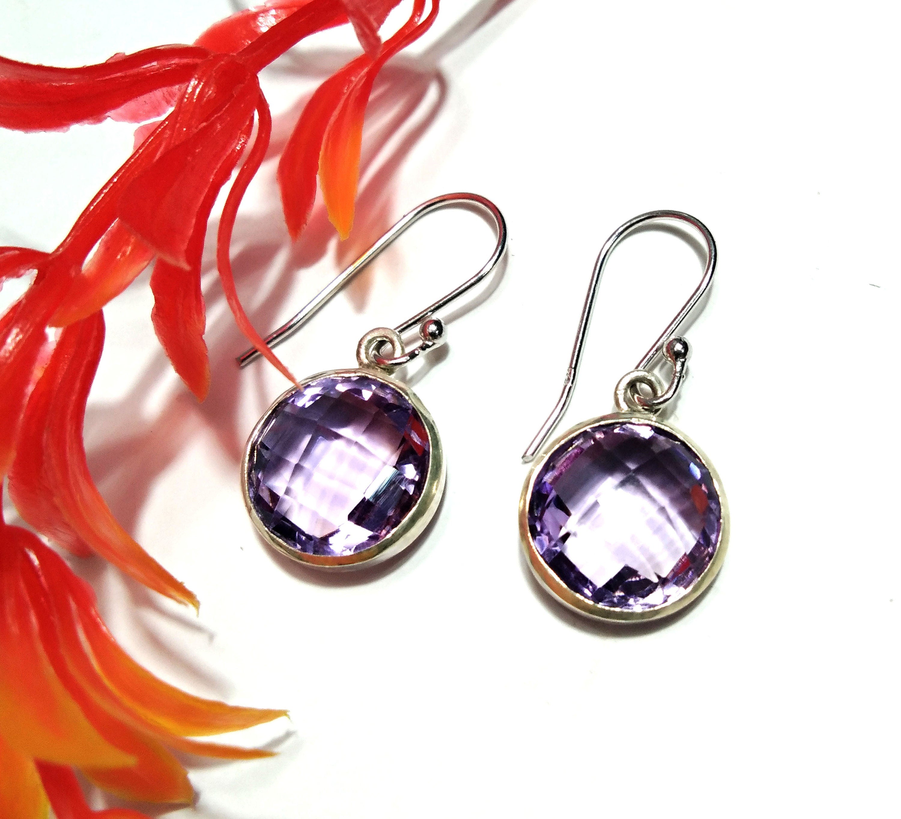 Natural Amethyst Stone Earring, 925 Sterling Silver Earring, Top Color Purple Amethyst Handmade Earring, Gift For Birthday Earring Jewelry