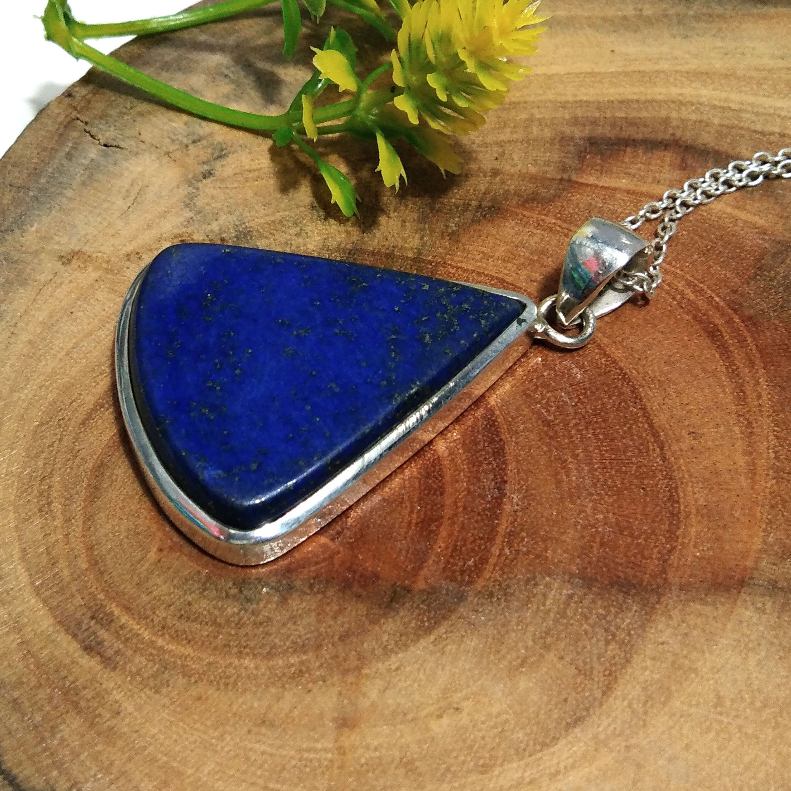 Natural Lapis Lazuli Gemstone Chain Pendant Necklace, 925 Starling Silver Pendant, Handmade Jewelry, Lapis Lazuli Stone Size 34x30mm Pendant
