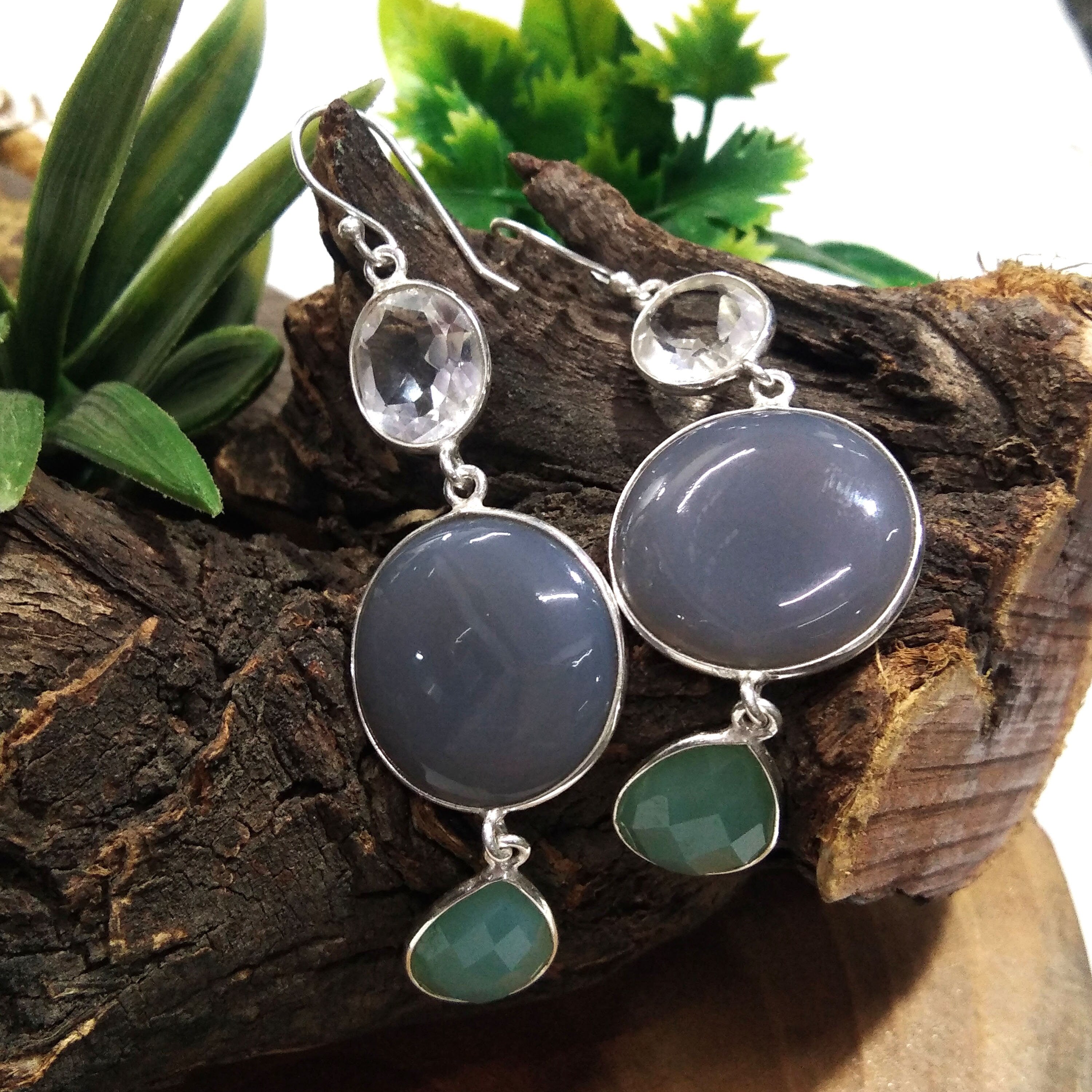 Natural Chalcedony/White Topaz Gemstone Earring, 925 Solid Starling Silver Earring, Handmade Silver Jewelry Stone Earring, Gift Birthday