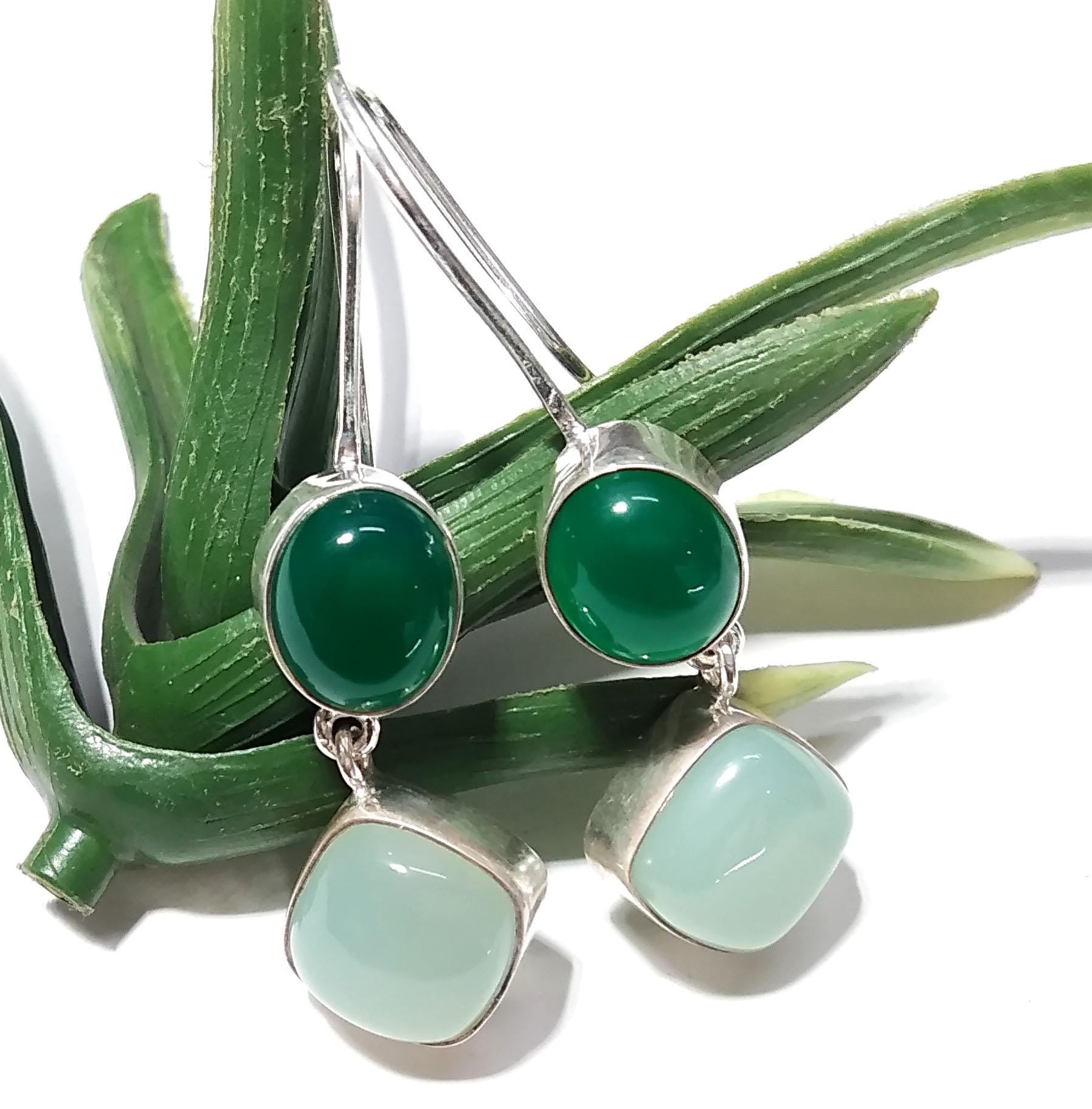 Natural Aqua Chalcedony, Green Onyx Stone Earring, 925 Sterling Silver Earrings, Handmade Making Jewelry Earring, Gift For Girls & Women.