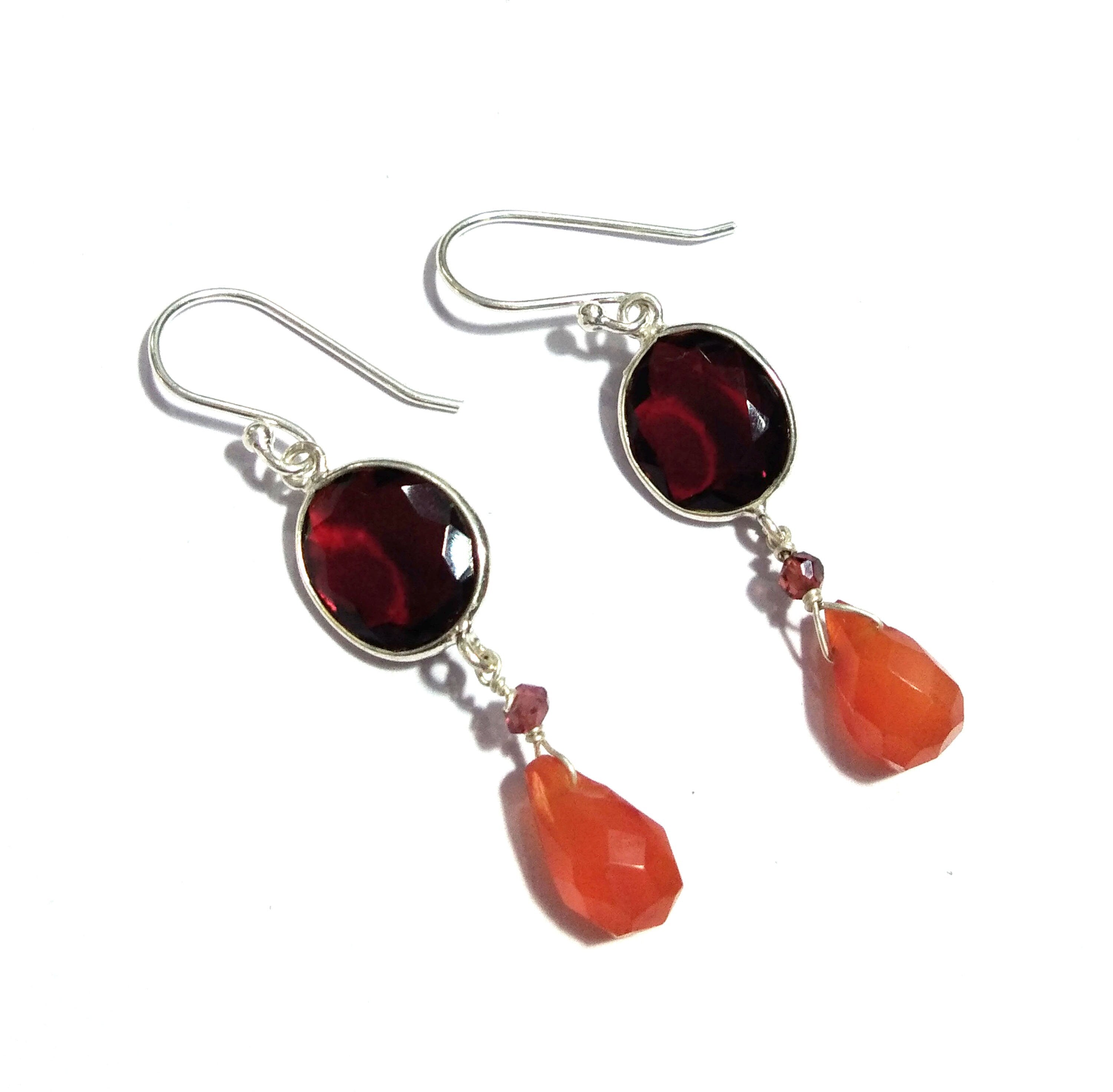 Natural Caroline,Garnet Gemstone Earring, 925 Solid Starling Silver Earring Garnet Stone Fancy Shape Stone Size 11x10mm Gift Earring Jewelry