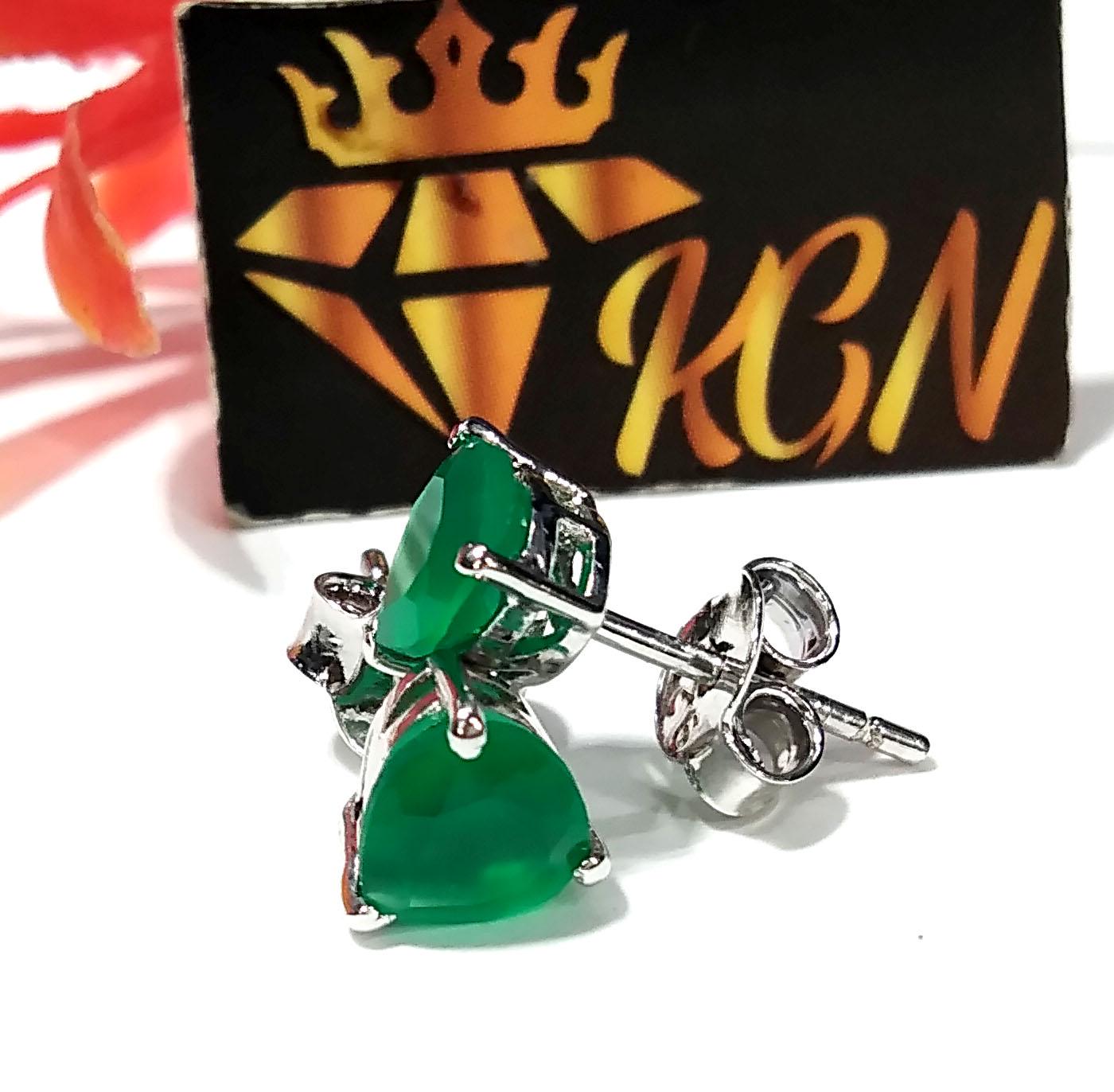 Green Onyx Faceted Stud Earrings, 925 Solid Starling Silver Earring Jewelry, Green Onyx Gemstone Heart Shape Stone Size 6x6mm Christmas Gift