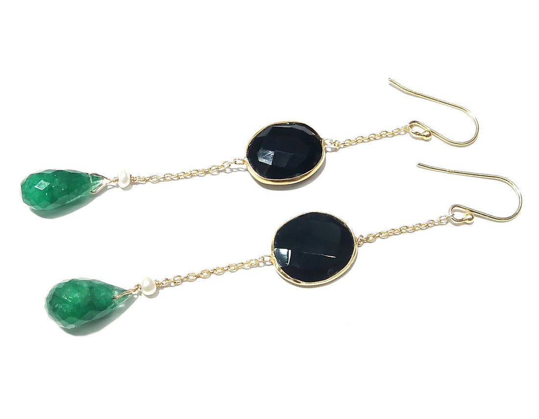 Black Onyx,Green Jade Gemstone Earrings, 925 Sterling Silver Earring, Handmade Making Jewelry Earring, Gift Women Birthstone Earring