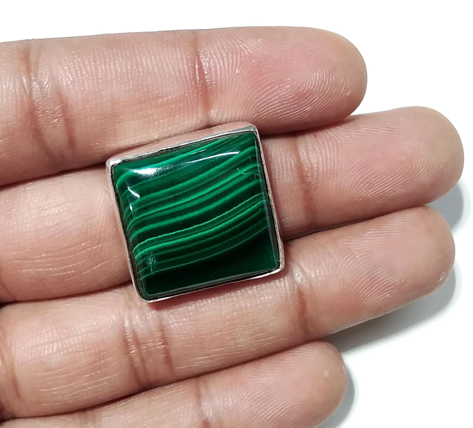 Natural Malachite Gemstone Ring, Solid 925 Sterling Silver Ring, Top Malachite Stone Size 20x20mm Handmade Statement Ring, Gift Wedding Ring