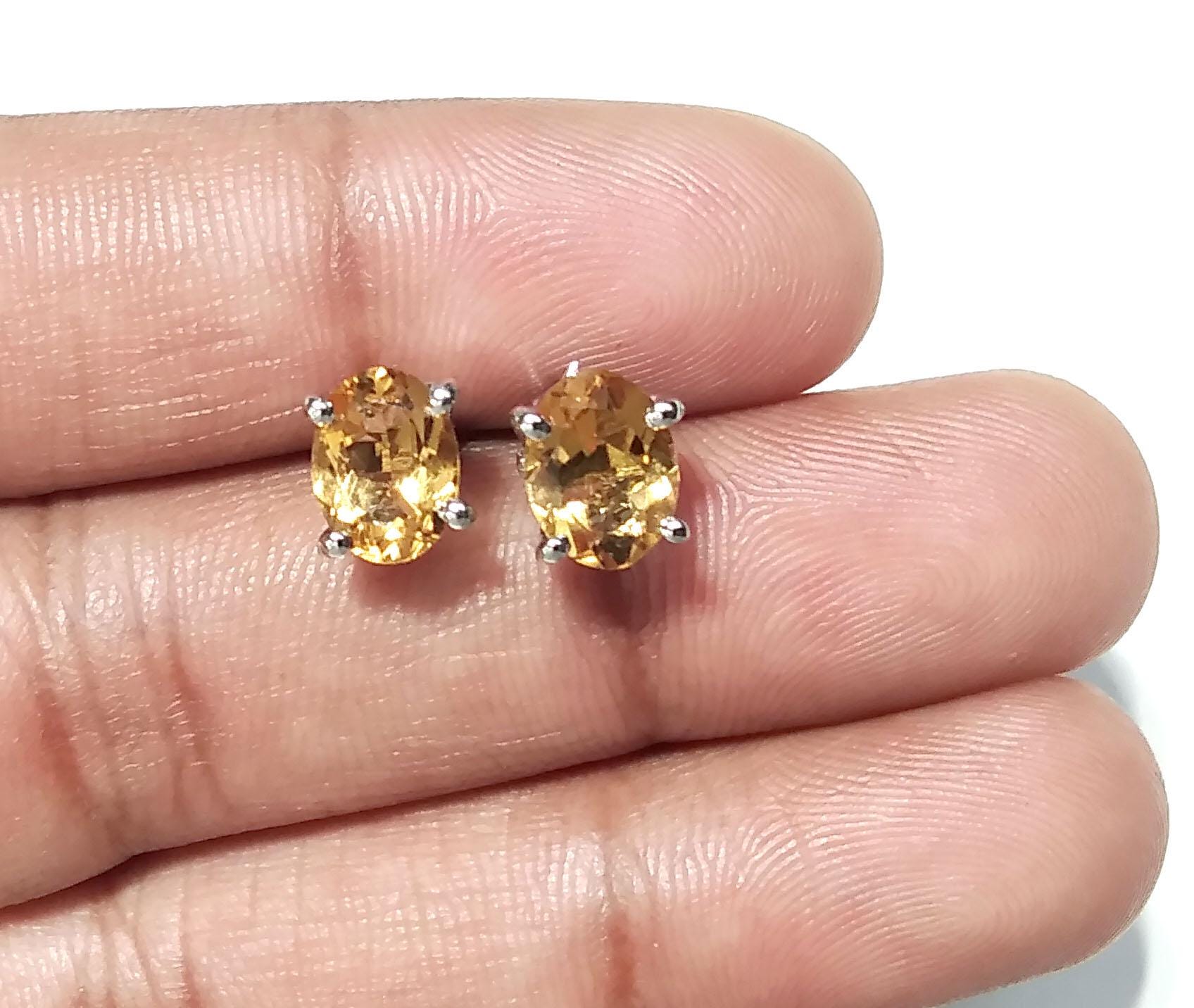 Natural Citrine Faceted Stud Earring, 925 Starling Silver Jewelry Earring, Amazing Citrine Gemstone Oval Shape Stone Size 8x6mm Gift For Her