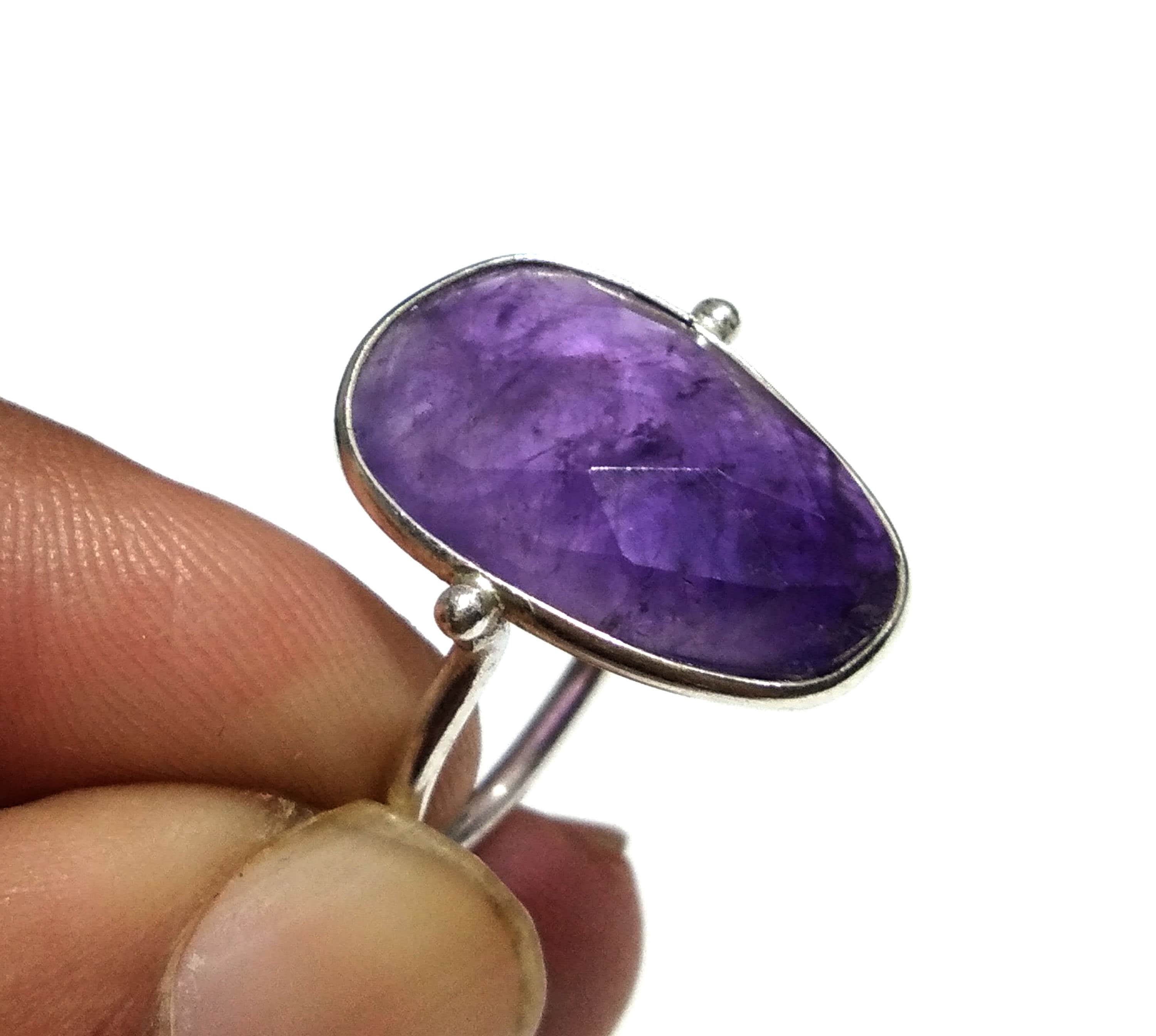 Amethyst Checker Cut Stone Ring, 925 Starling Silver Ring, Gemstone Size 18x14mm Natural Purple Amethyst Stone Gift Wedding Ring Jewelry