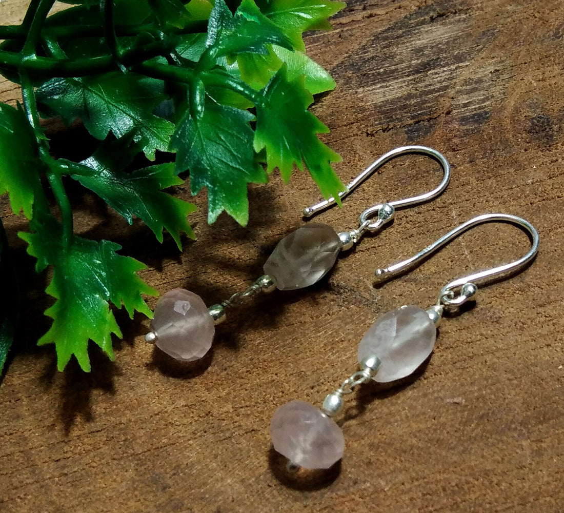 Natural Pink Rose Quartz Stone Drop Earring, 925 Solid Starling Silver Earring Jewelry, Top Color Pink Stone Size 8x8mm Gift Wedding Earring