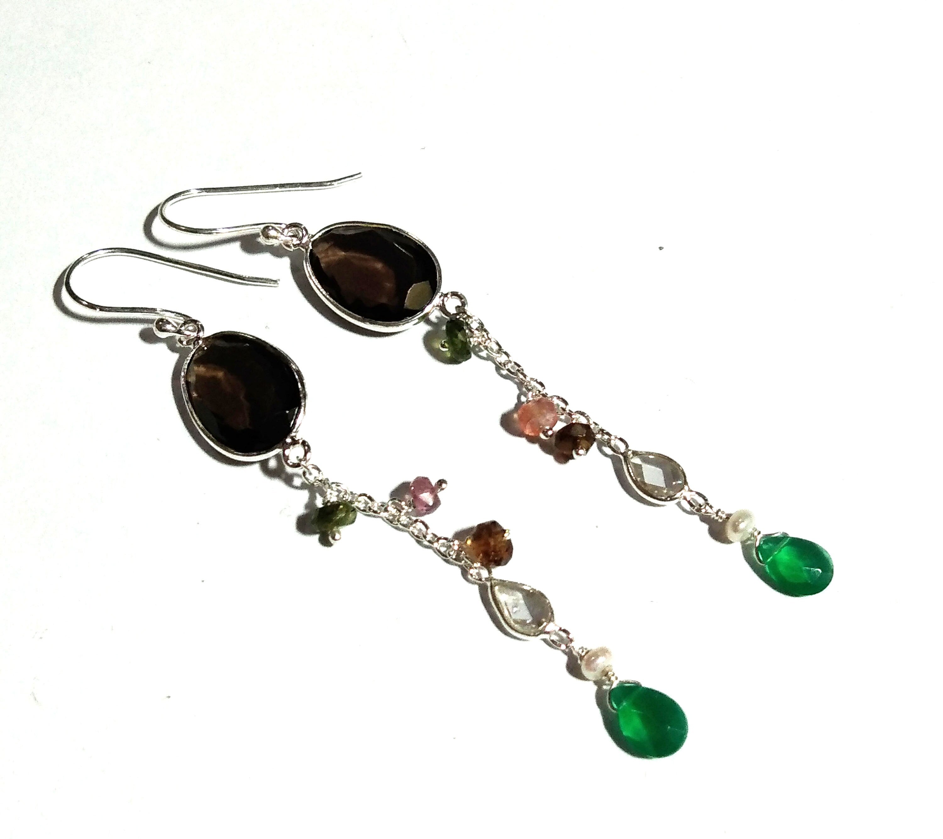 Natural Smoky Quartz Faceted Stone Earring, 925 Solid Starling Silver Earring, Jewelry Fancy Shape Stone Size 15x10mm Smoky For Gift Earring