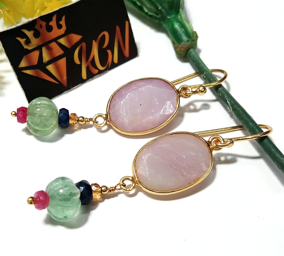 Natural Kunzite,Strawberry Quartz Stone Earring, 925 Starling Silver Gold Plated Earring Beautiful Kunzite Stone Size 13x10mm Gift For Women